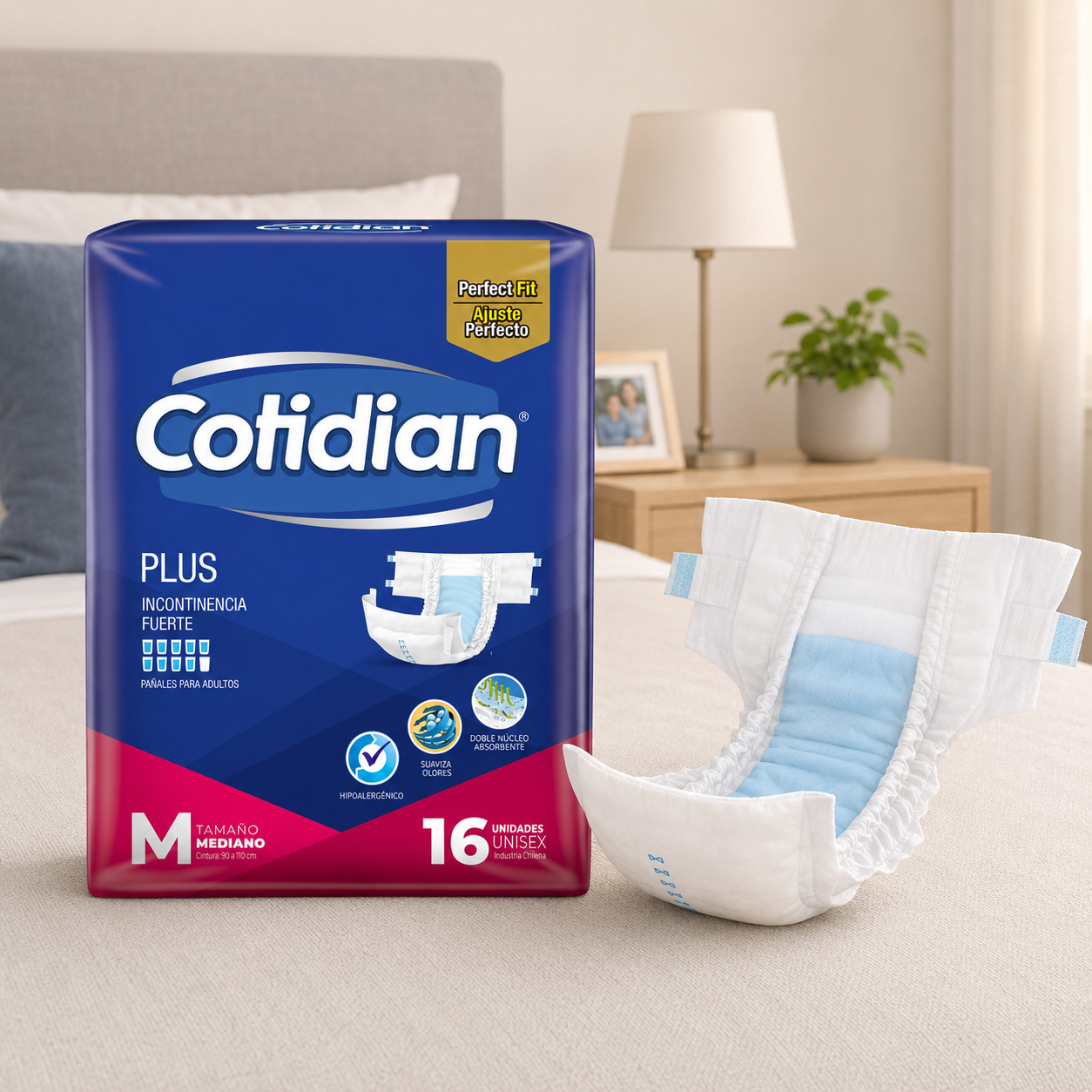 Pañales de Adulto Cotidian Plus Incontinencia Fuerte 16 un M-2