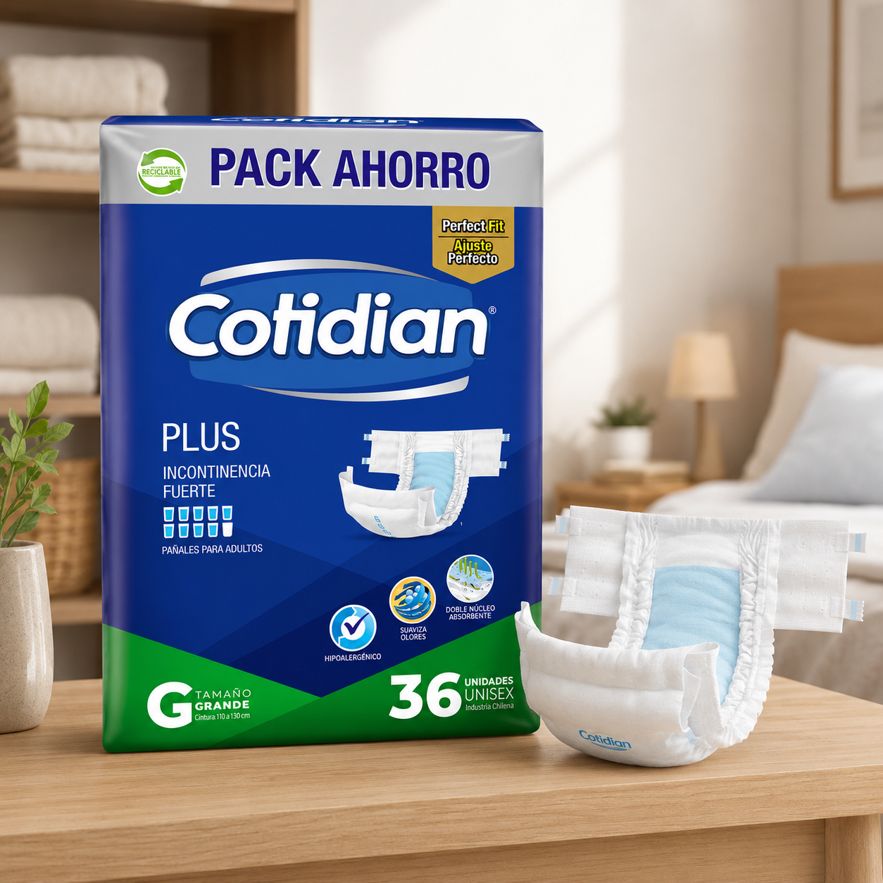 Pañal de Adulto Cotidian Plus Incontinencia Fuerte 36 un G-2