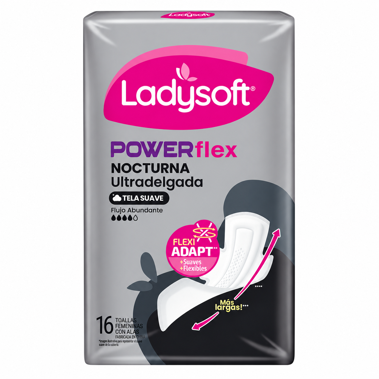 Toalla Femenina Ladysoft Ultradelgada Powerflex Nocturna 16u-2