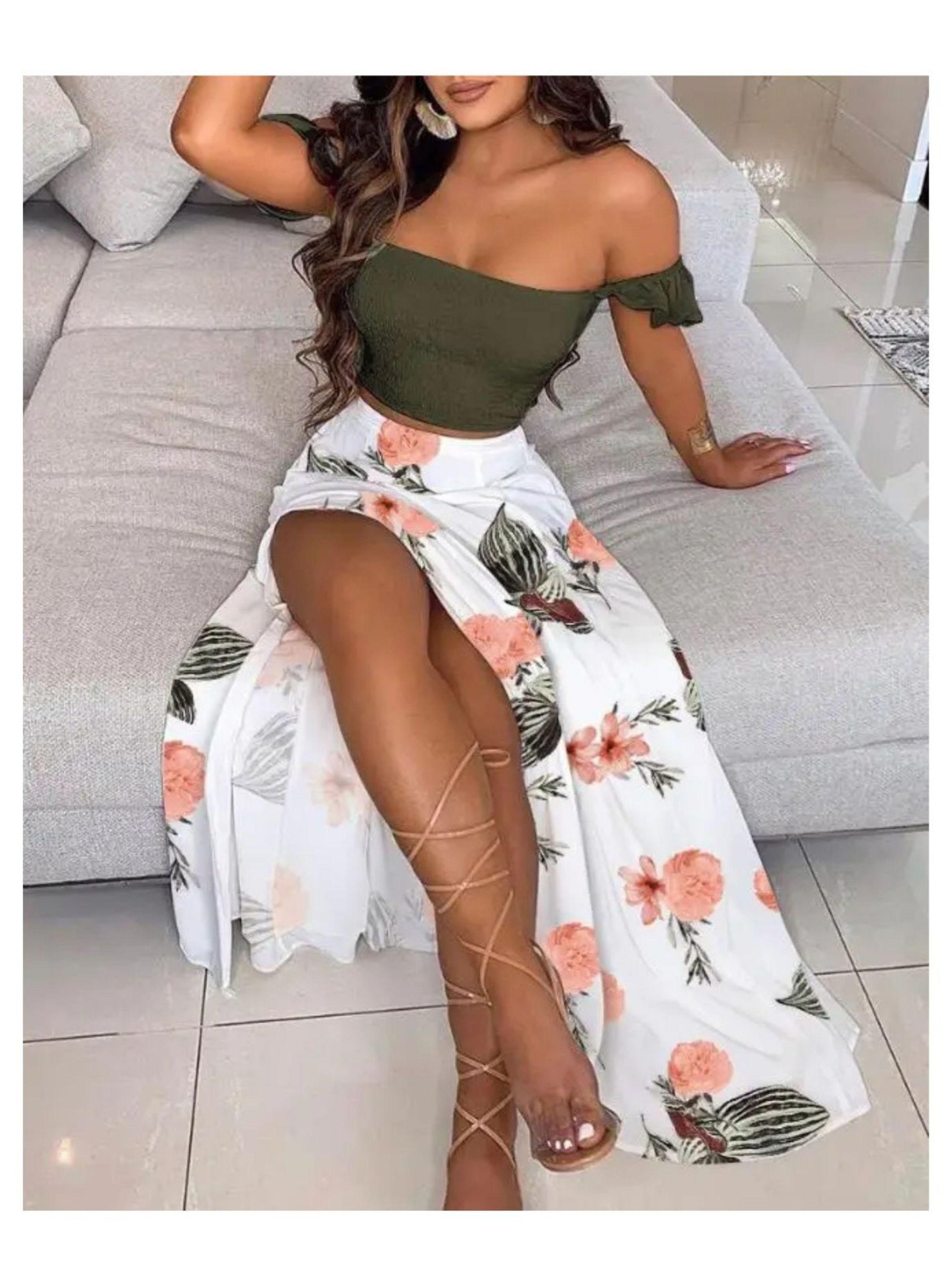 Conjunto De Blusa y Falda Larga Maxi Estampado Floral-4