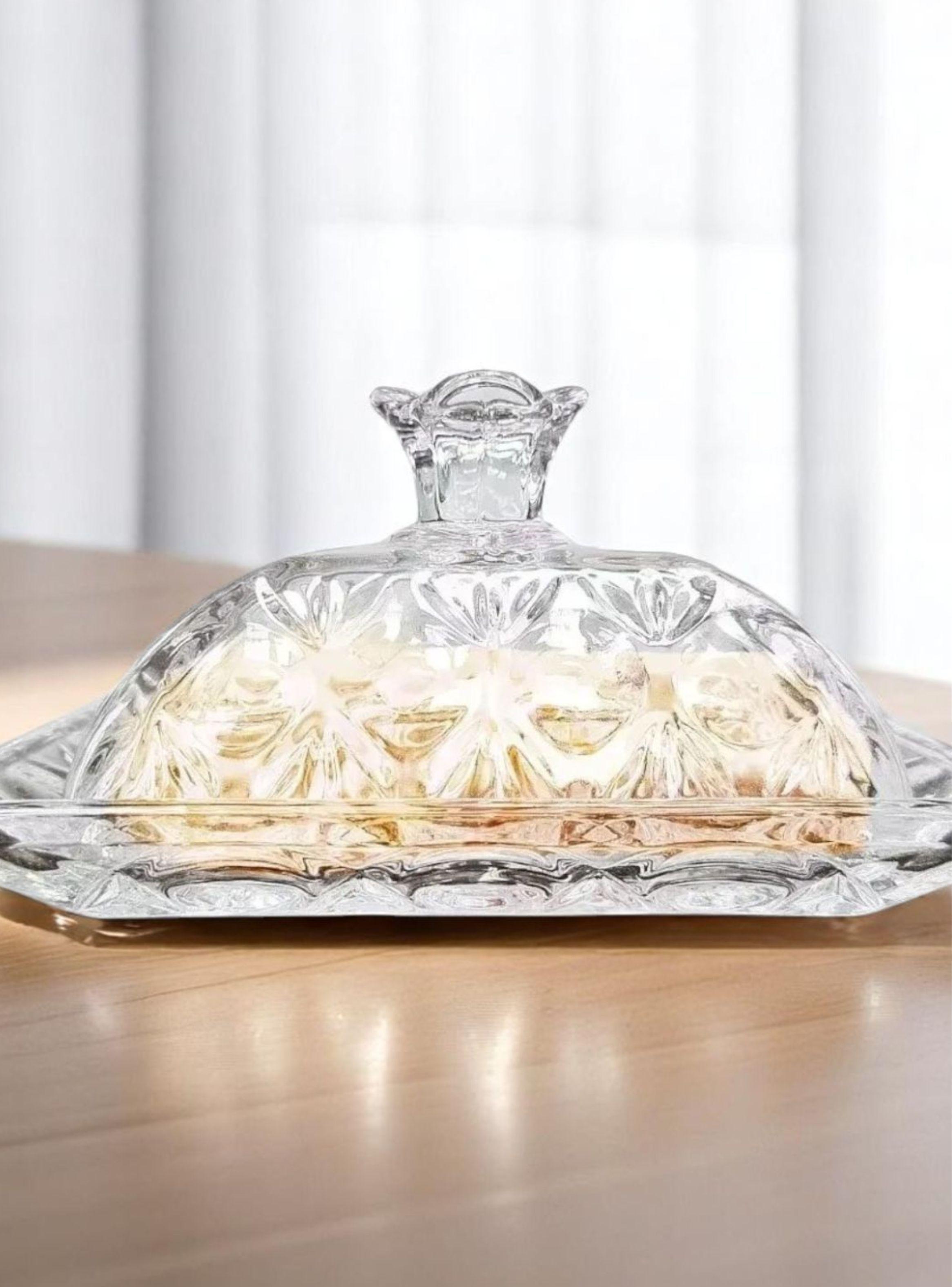 Mantequillera De Vidrio Con Tapa Vintage Rectangular 17cm Transparente-2