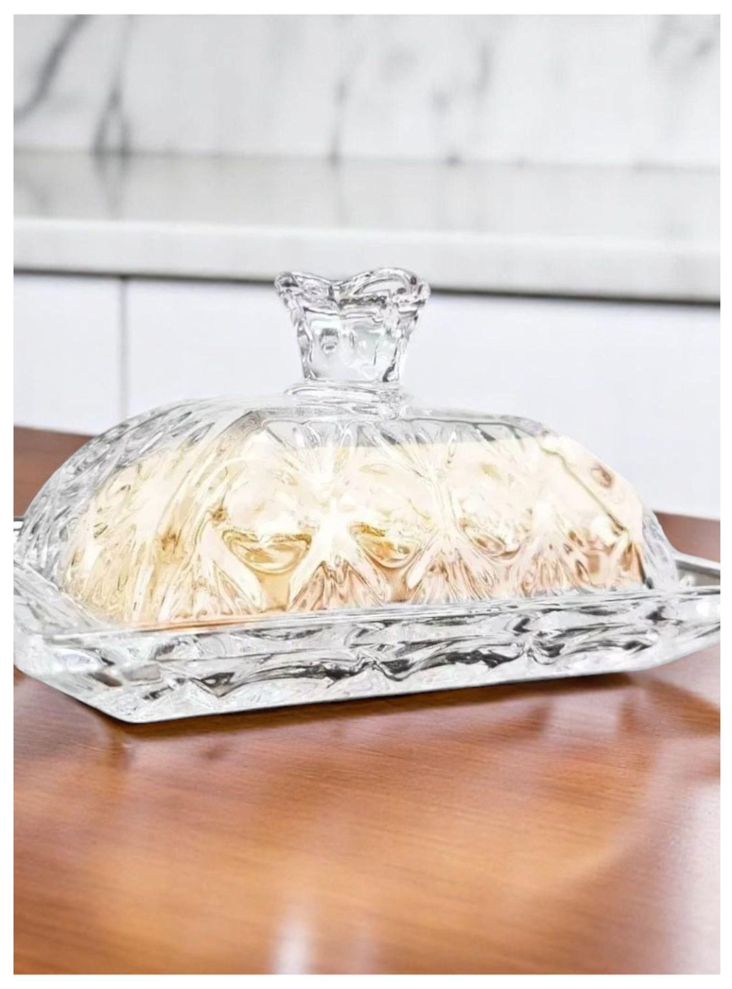 Mantequillera De Vidrio Con Tapa Vintage Rectangular 17cm Transparente-4