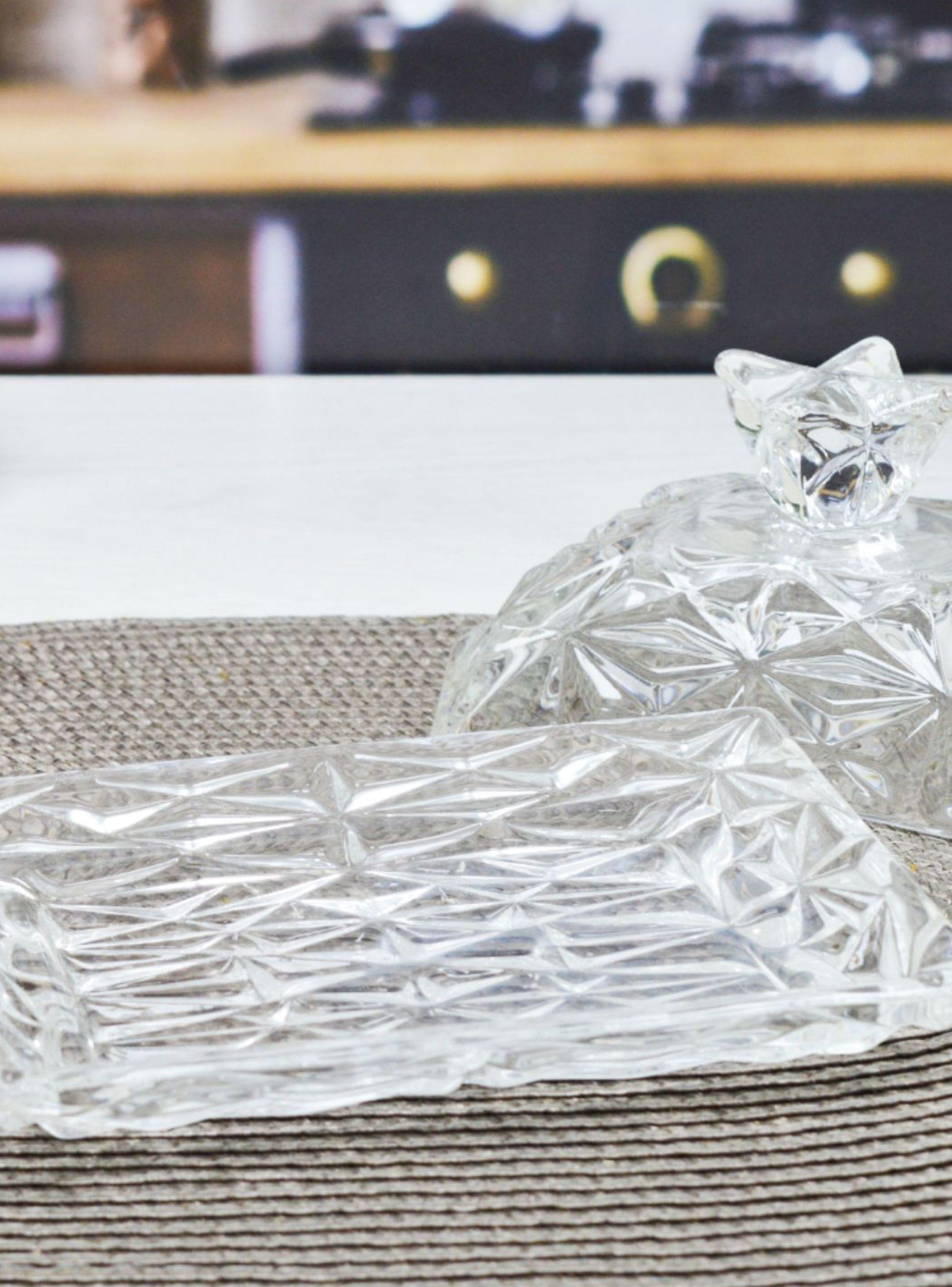 Mantequillera De Vidrio Con Tapa Vintage Rectangular 17cm Transparente-5