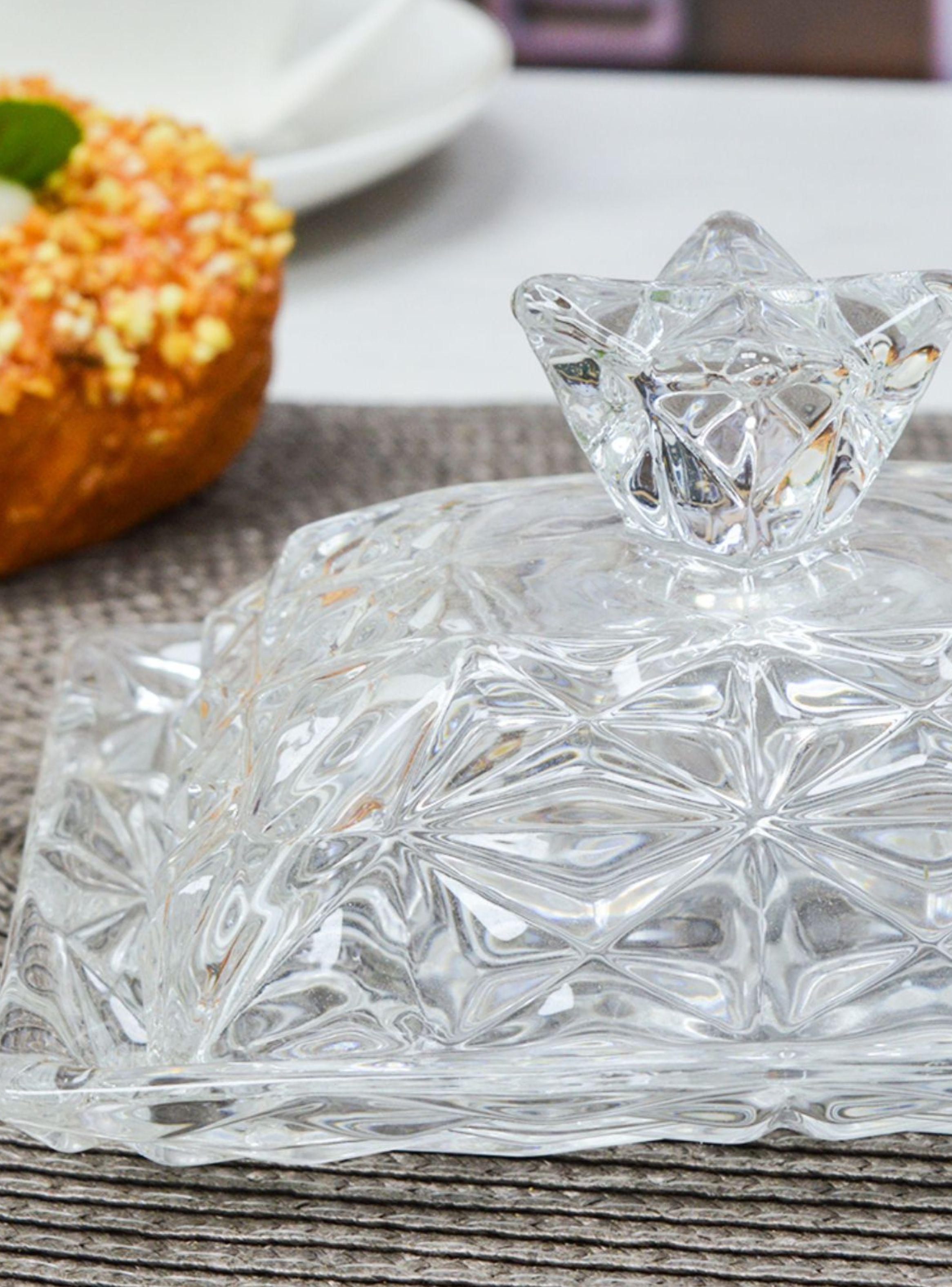Mantequillera De Vidrio Con Tapa Vintage Rectangular 17cm Transparente-6