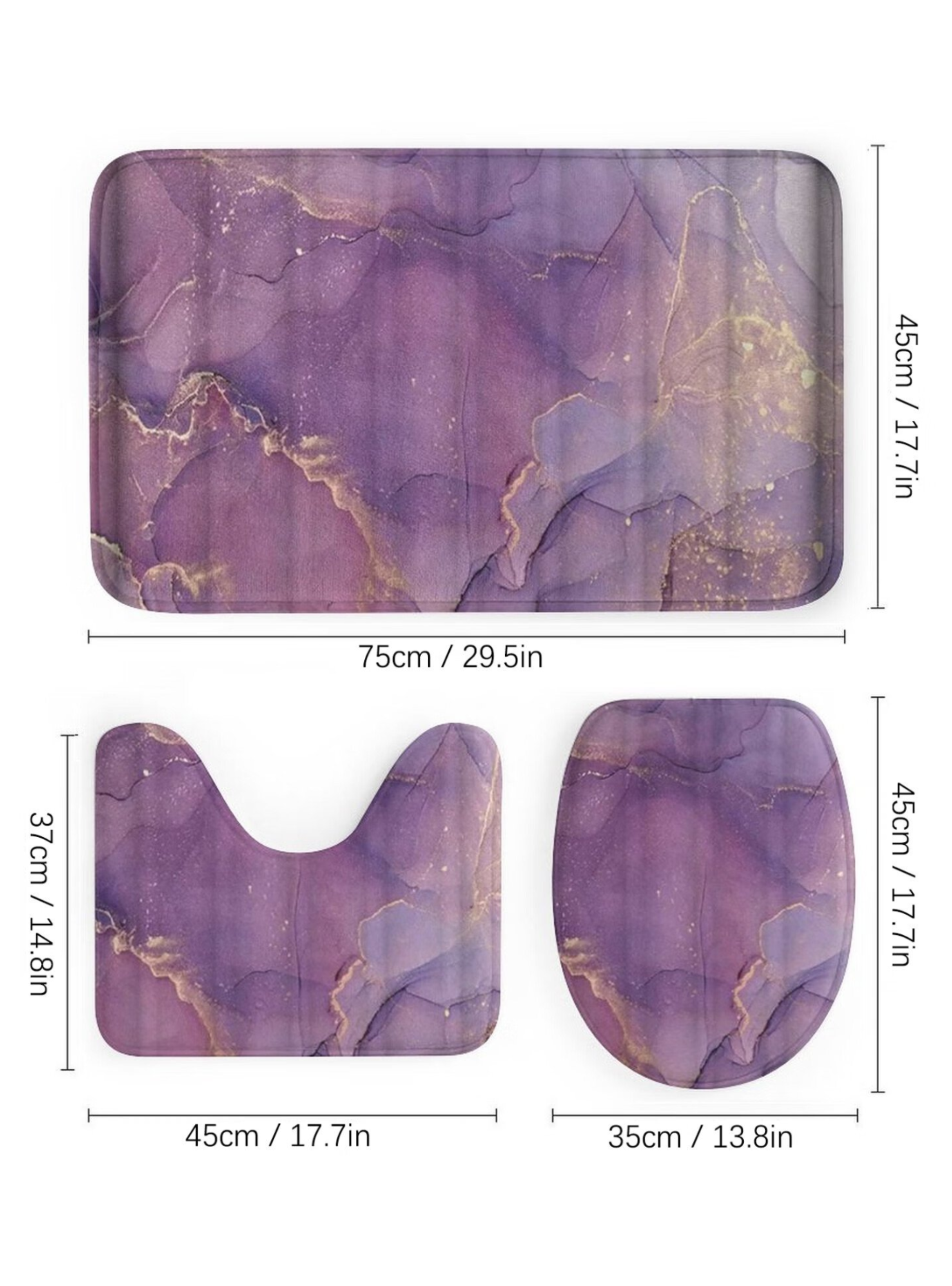 Juego Baño 4 Piezas Cortina Tela Poliéster Impermeable Morado-3