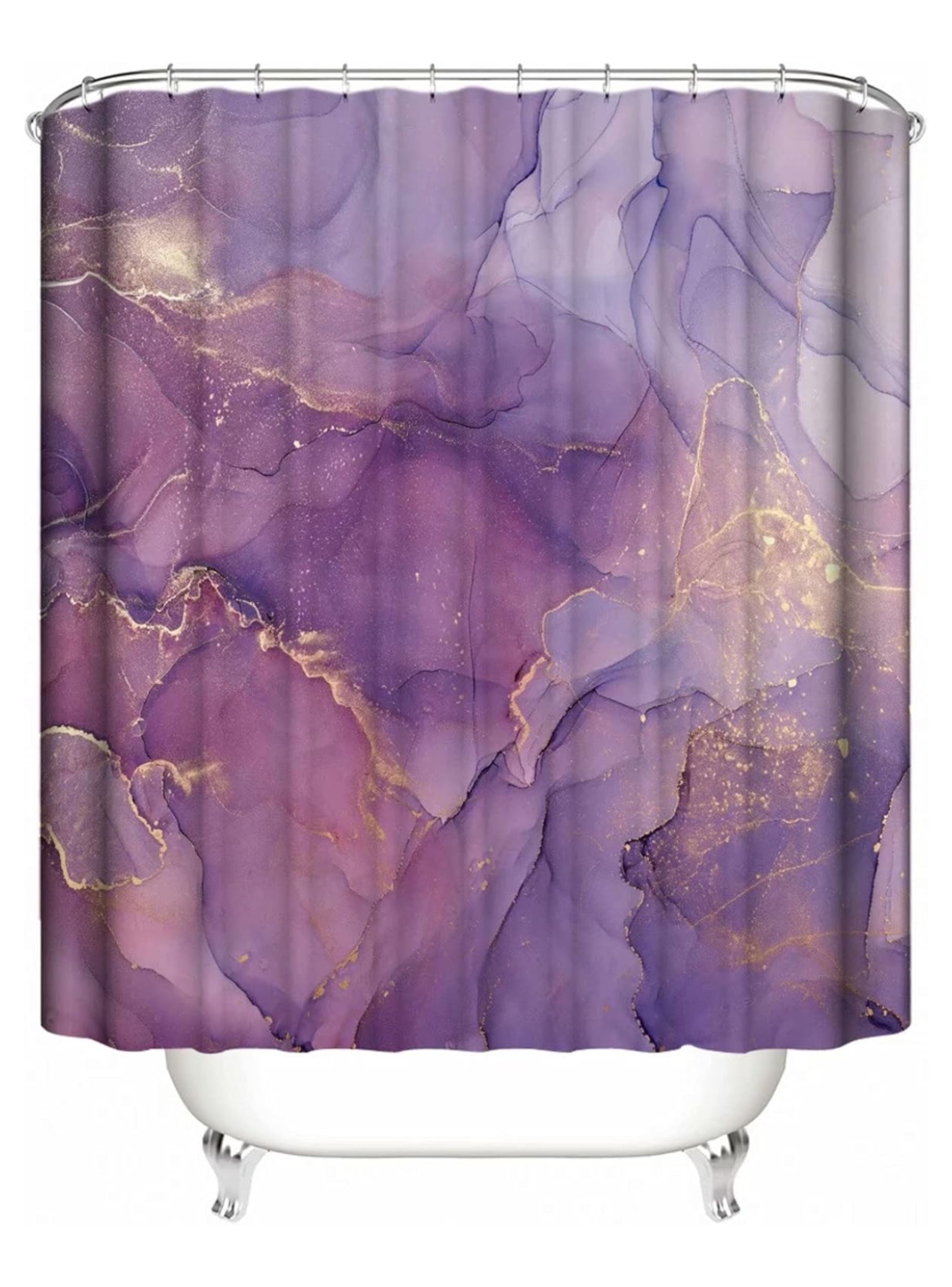 Juego Baño 4 Piezas Cortina Tela Poliéster Impermeable Morado-7