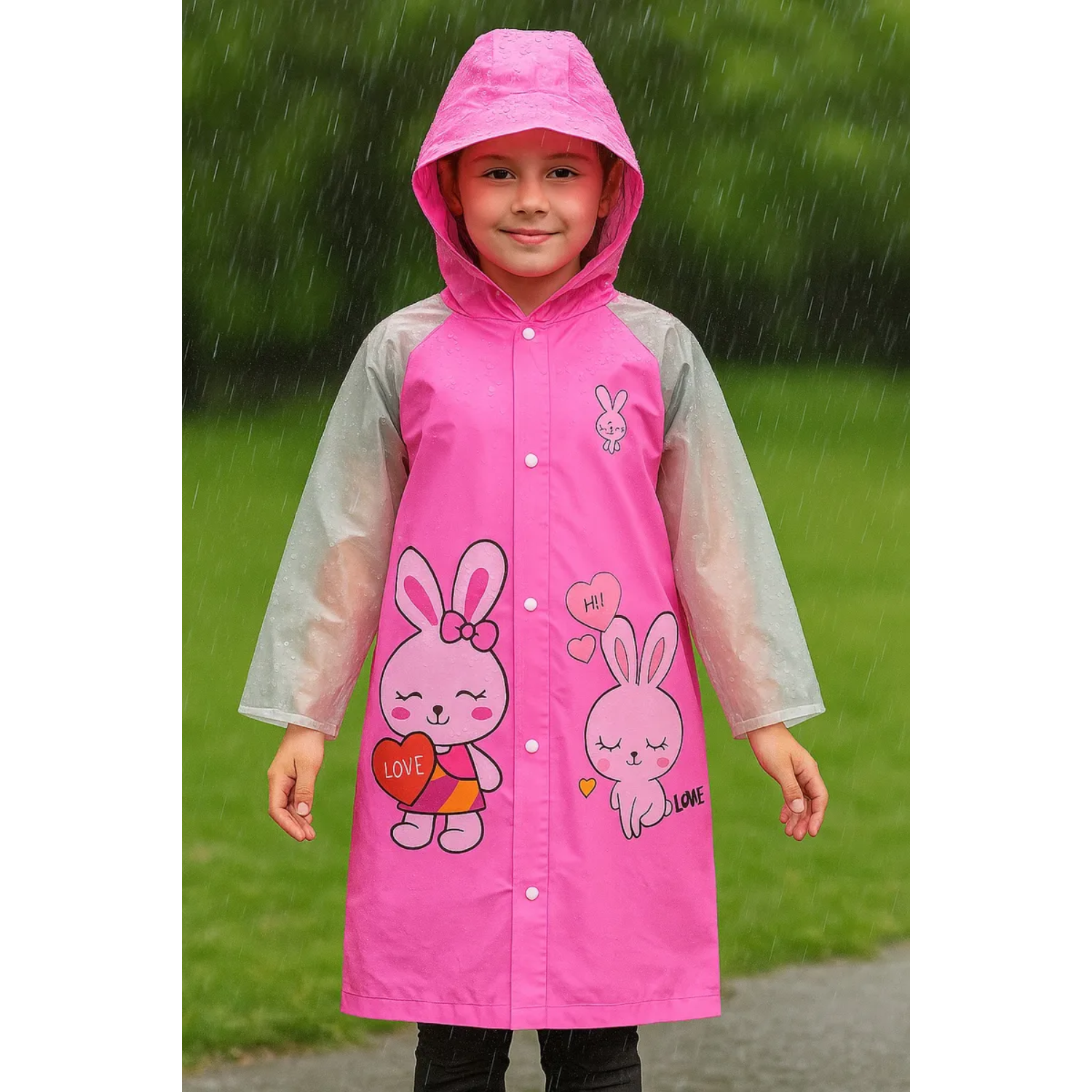Capa De Lluvia Impermeable Infantil Con Capucha Y Botones-4