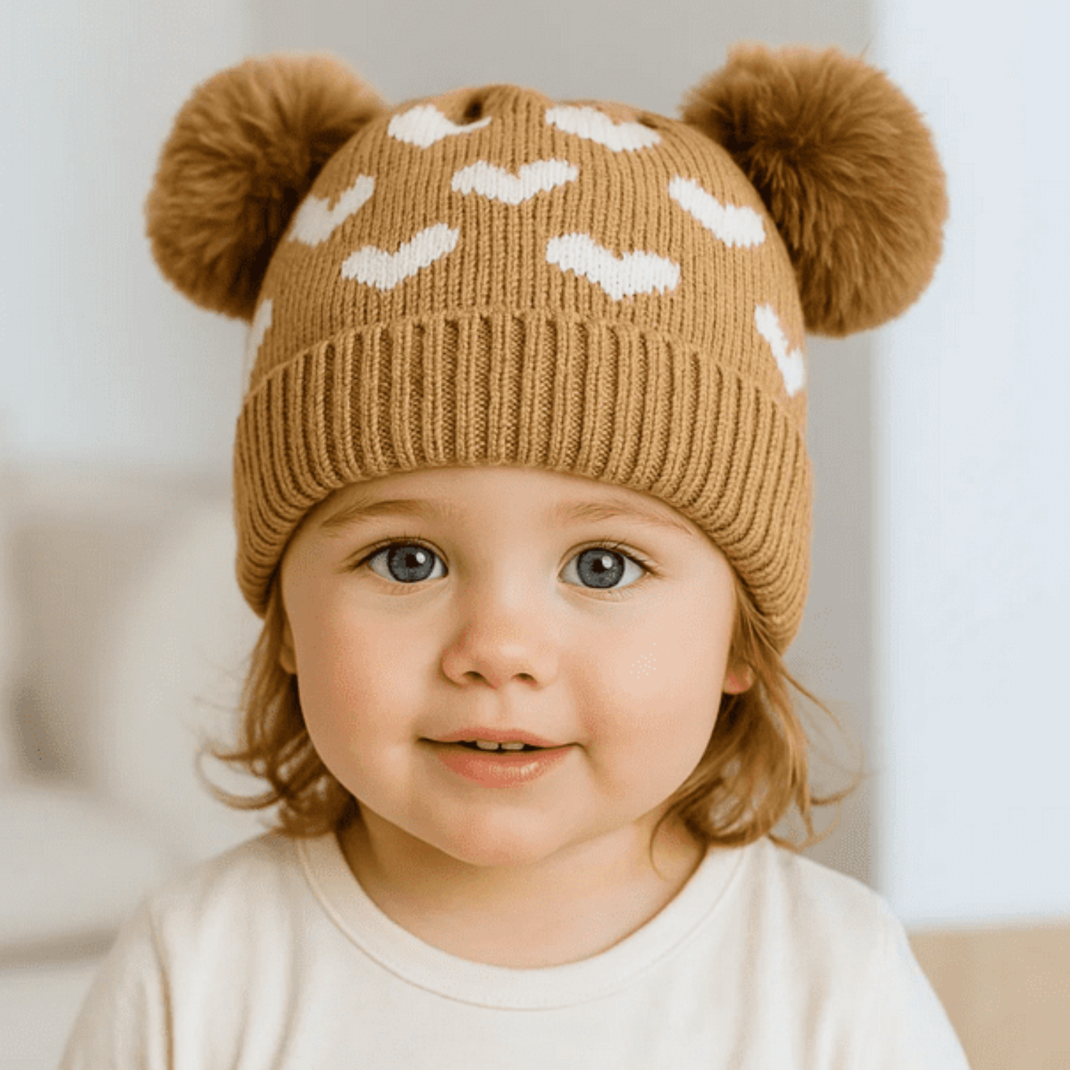 Gorro de Lana Infantil Diseño Corazones Forrado en Chiporro con Pompones Bebé Unisex-2
