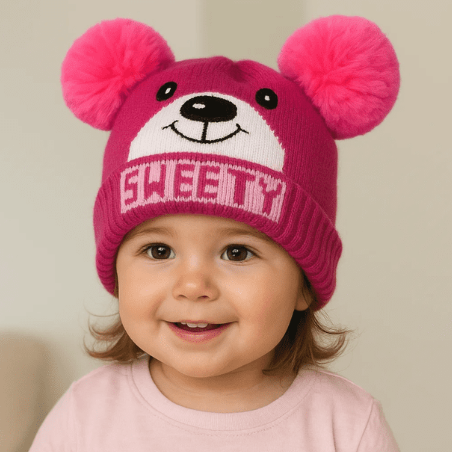 Gorro de Lana Infantil Forrado en Chiporro con Pompones Bebé Unisex-2