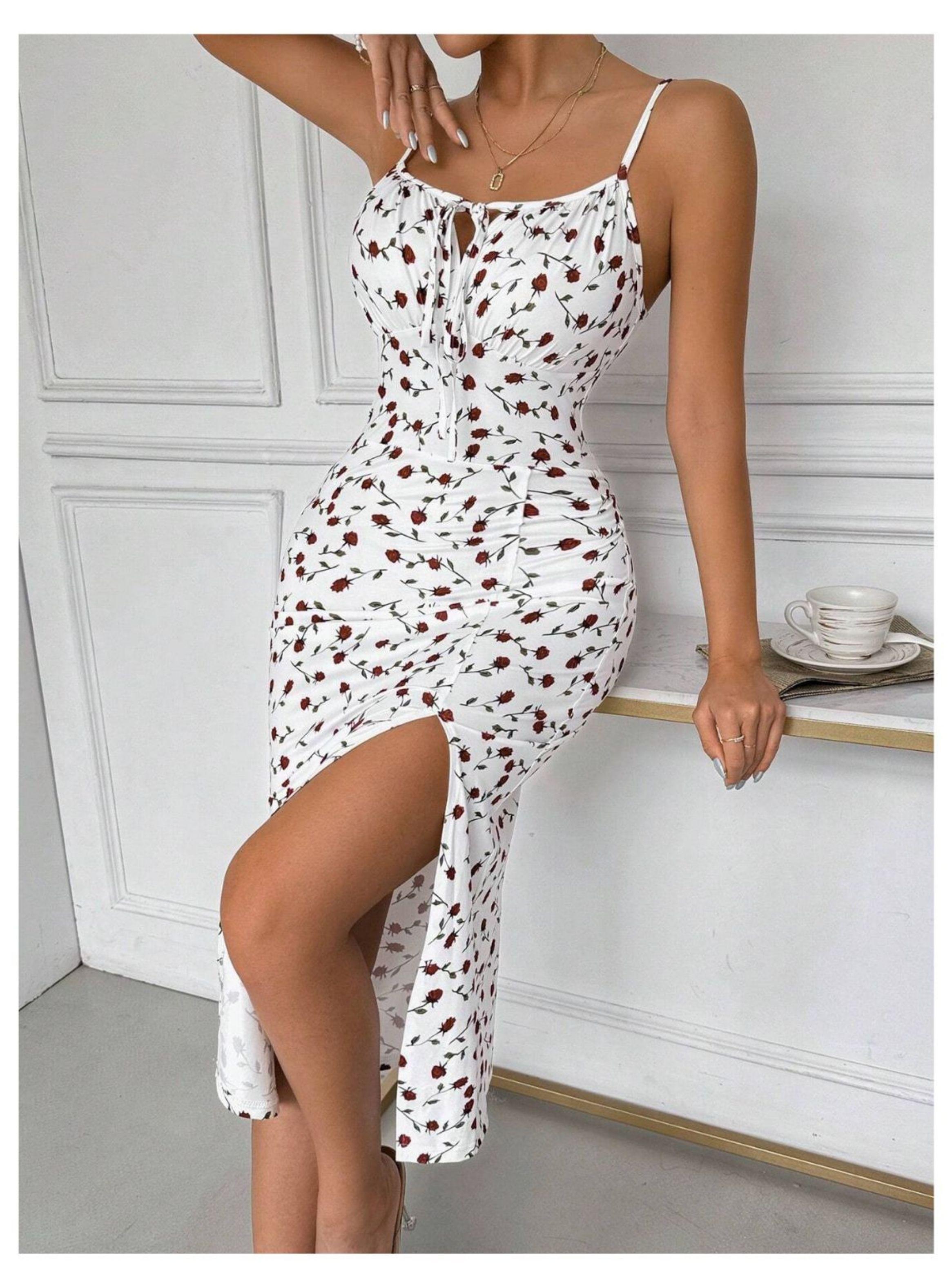 Vestido De Mujer Maxi Largo Estampado Floral Anudado Tirantes-3