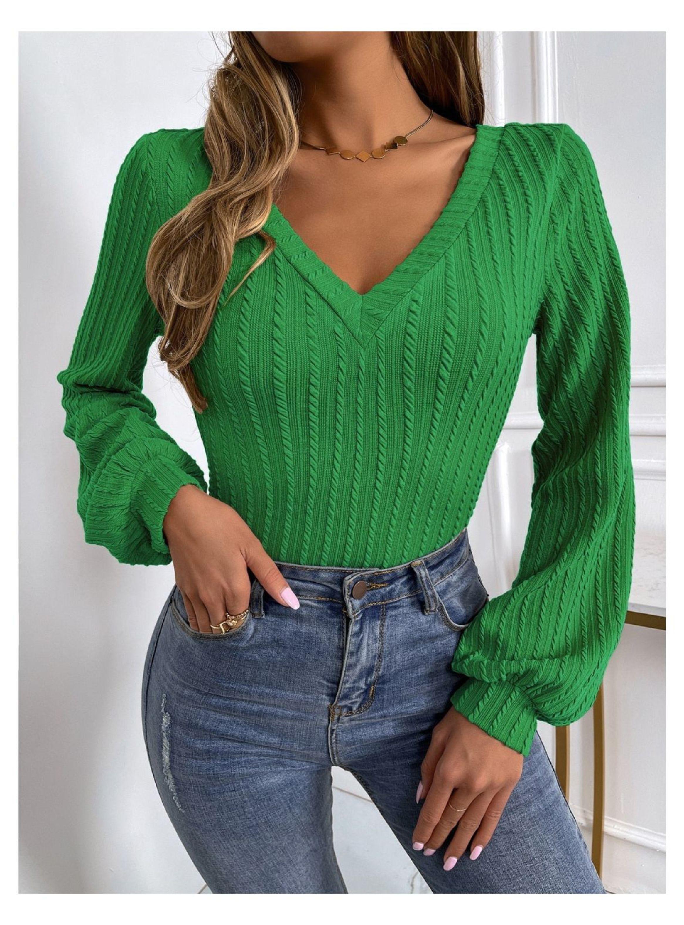 Sweater Mujer Tejido Canalé Manga Farol Unicolor-2