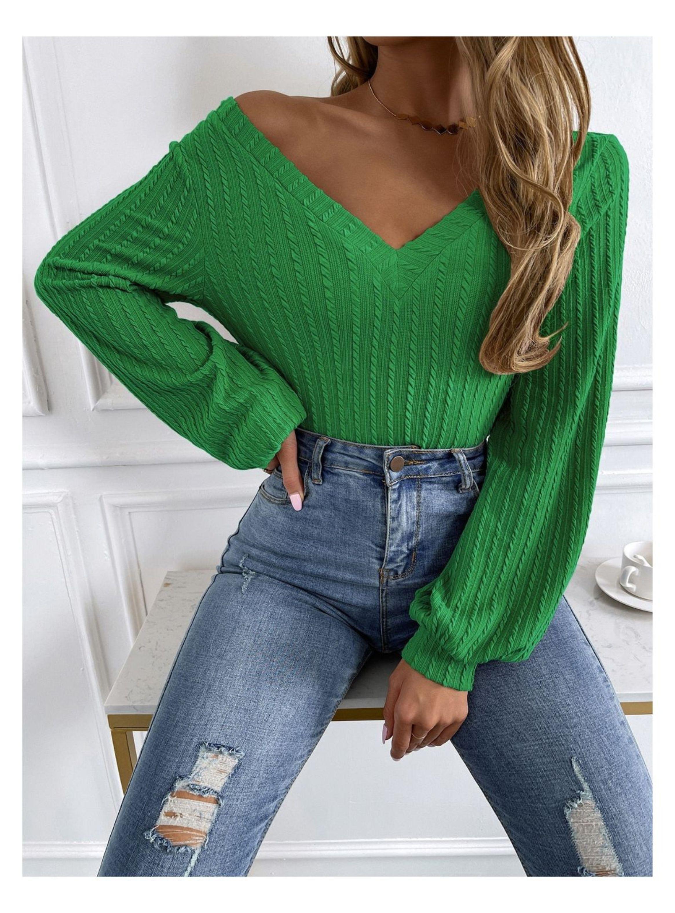 Sweater Mujer Tejido Canalé Manga Farol Unicolor-4