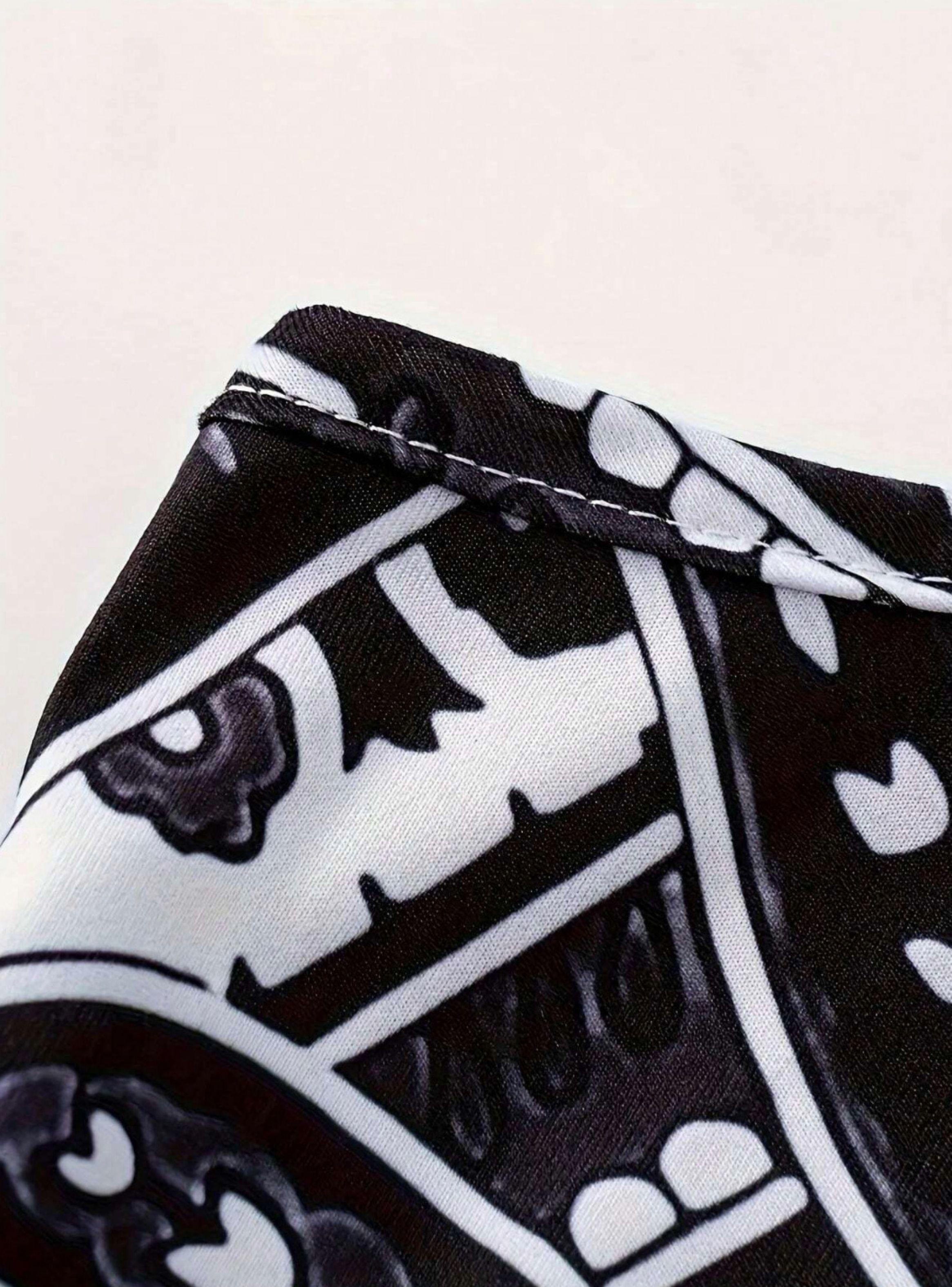 Vestido Largo Mujer Vintage Blanco Y Negro Sin Manga Escote en V-5