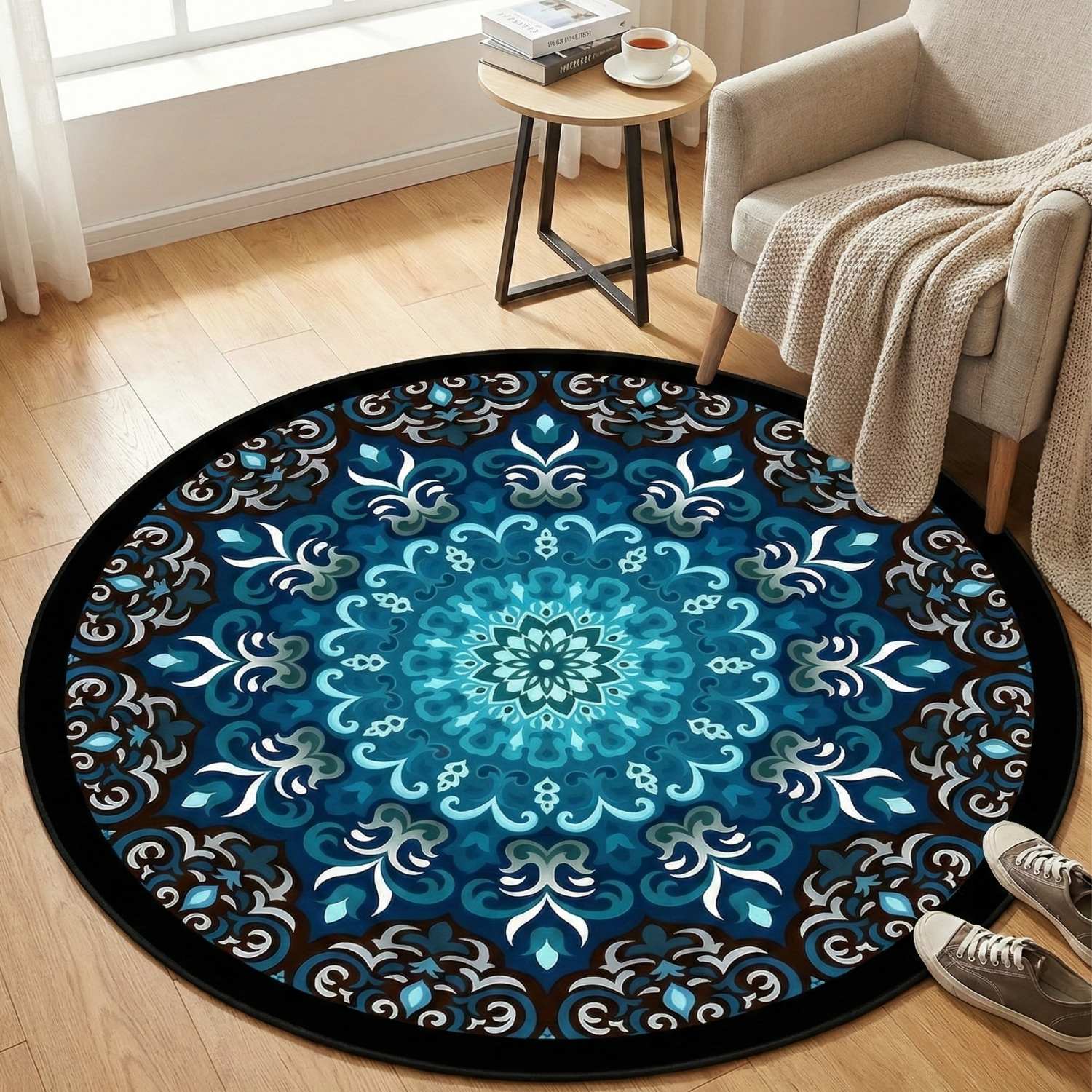 Alfombra Antideslizante Redonda 200 Cm Piso Hogar Decorativa D1-2