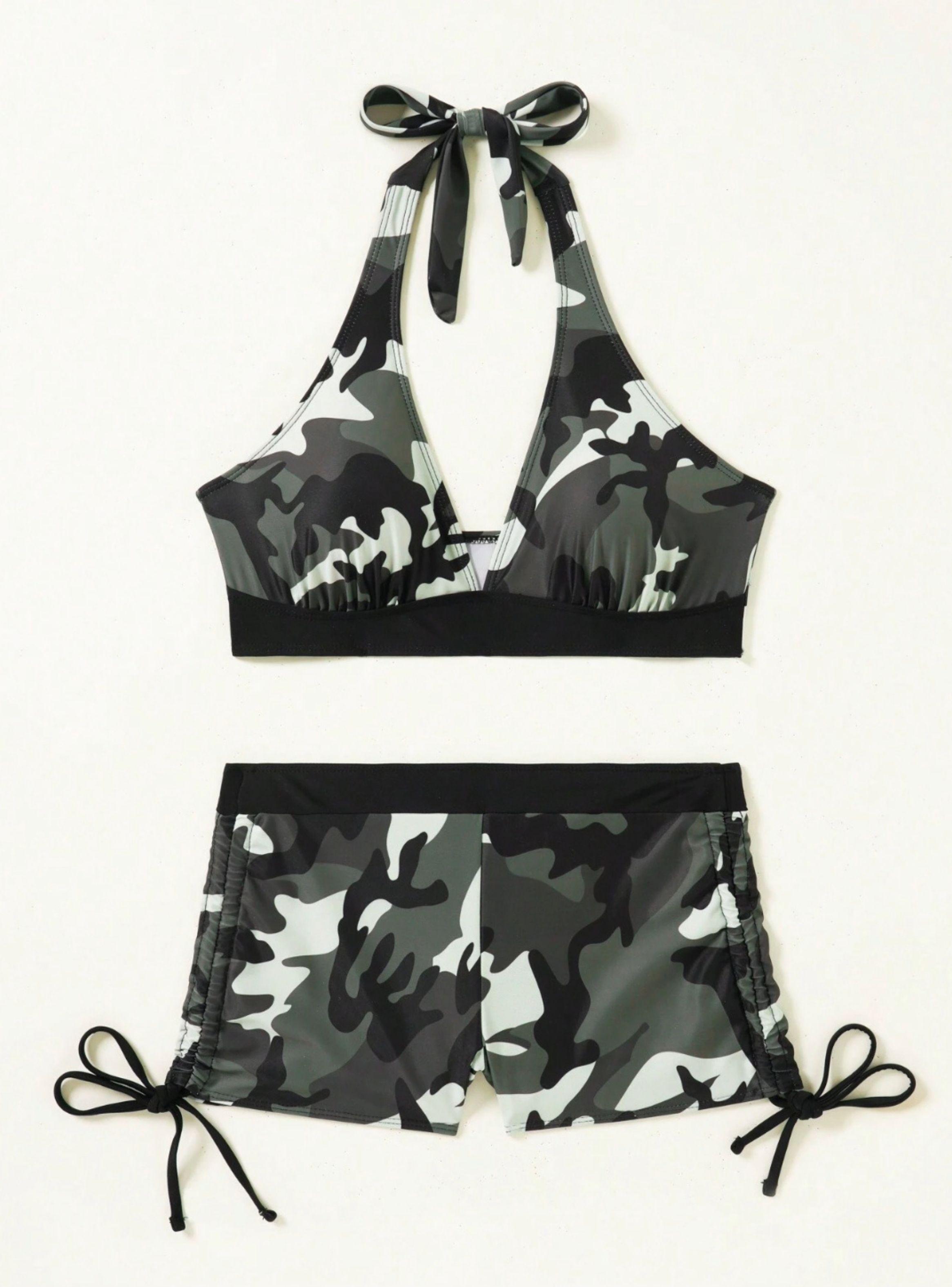 Conjunto De Bikini Verano Con Estampado Camuflaje-2