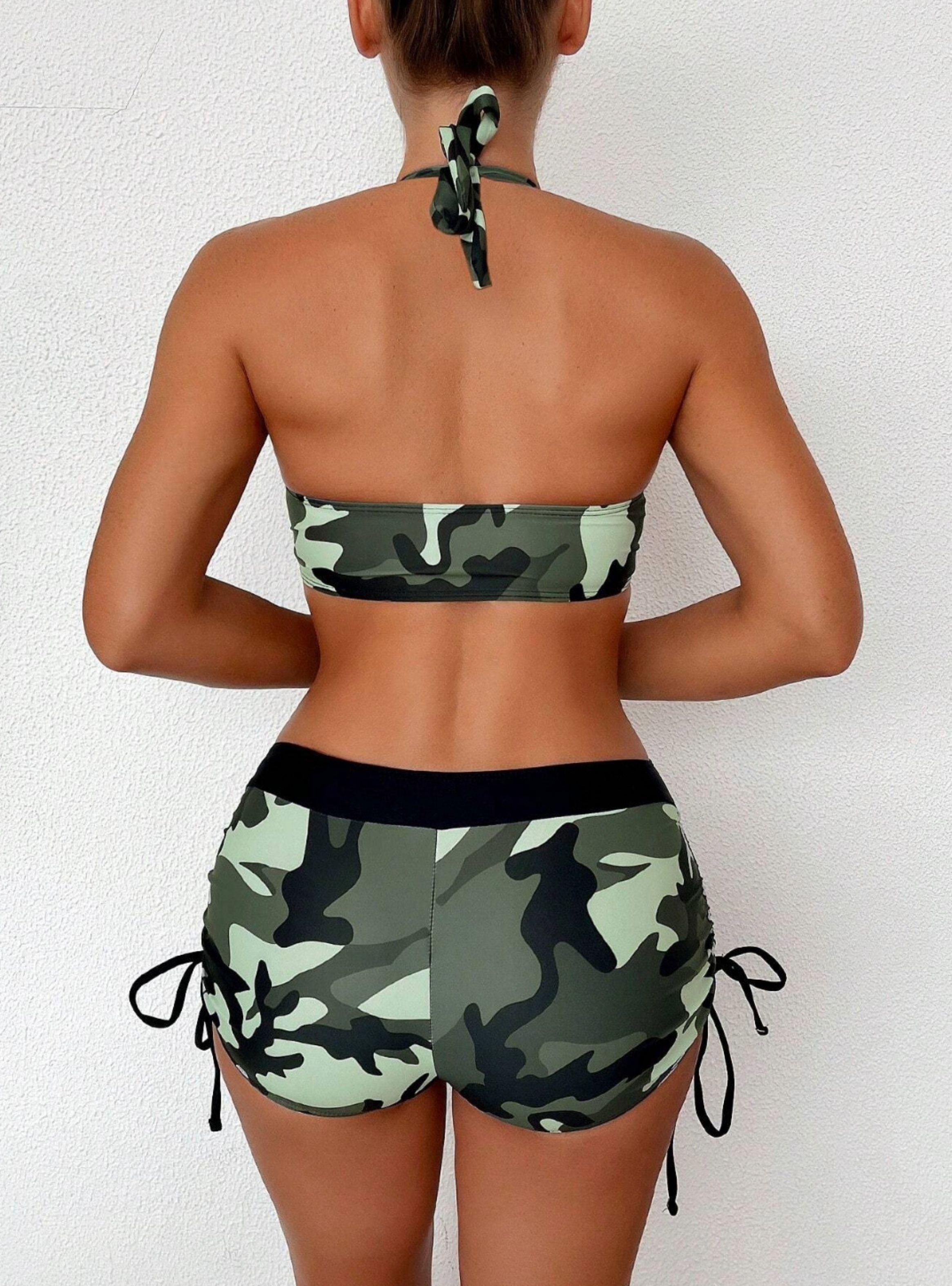 Conjunto De Bikini Verano Con Estampado Camuflaje-5