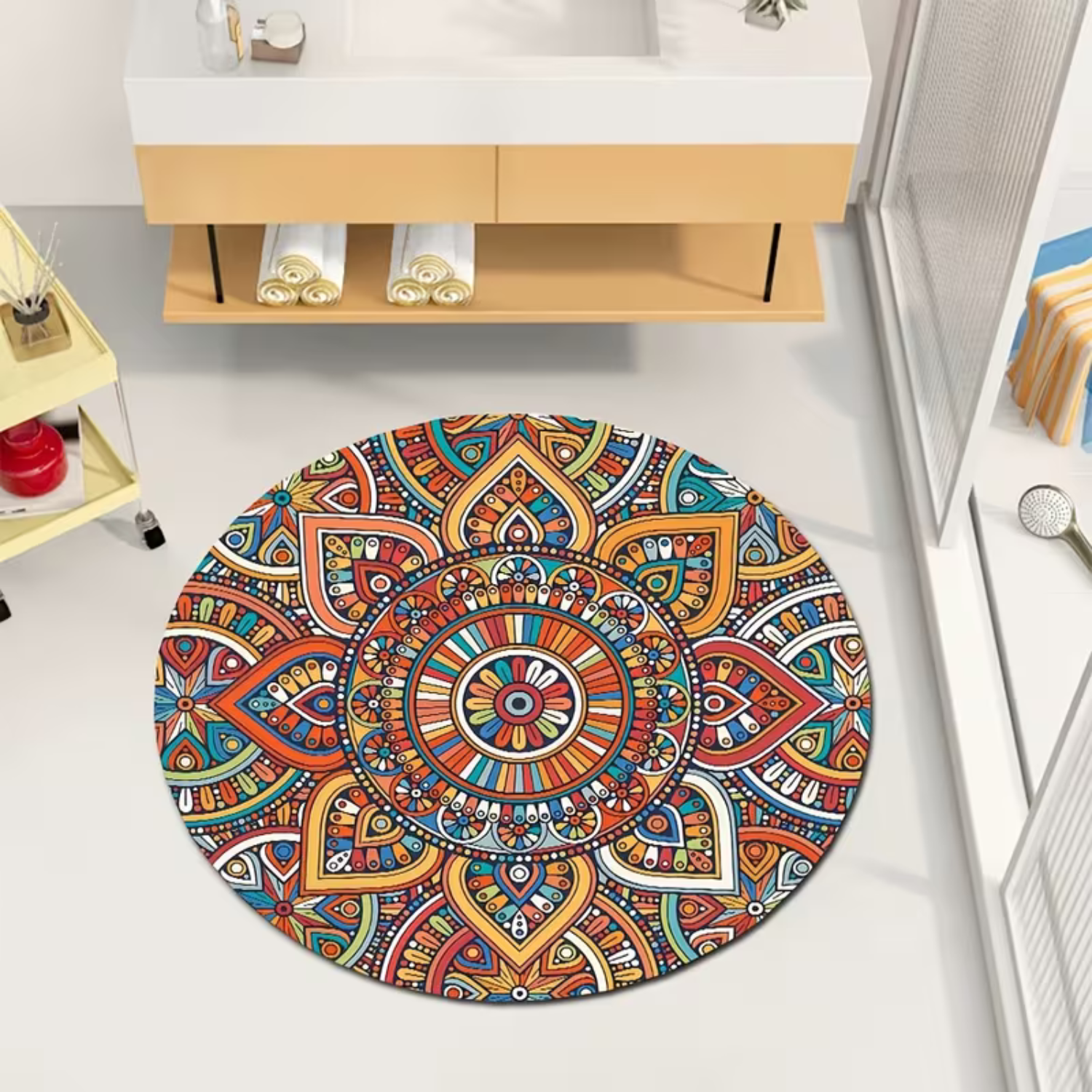 Alfombra Antideslizante Redonda 200 Cm Piso Hogar Decorativa D21-3