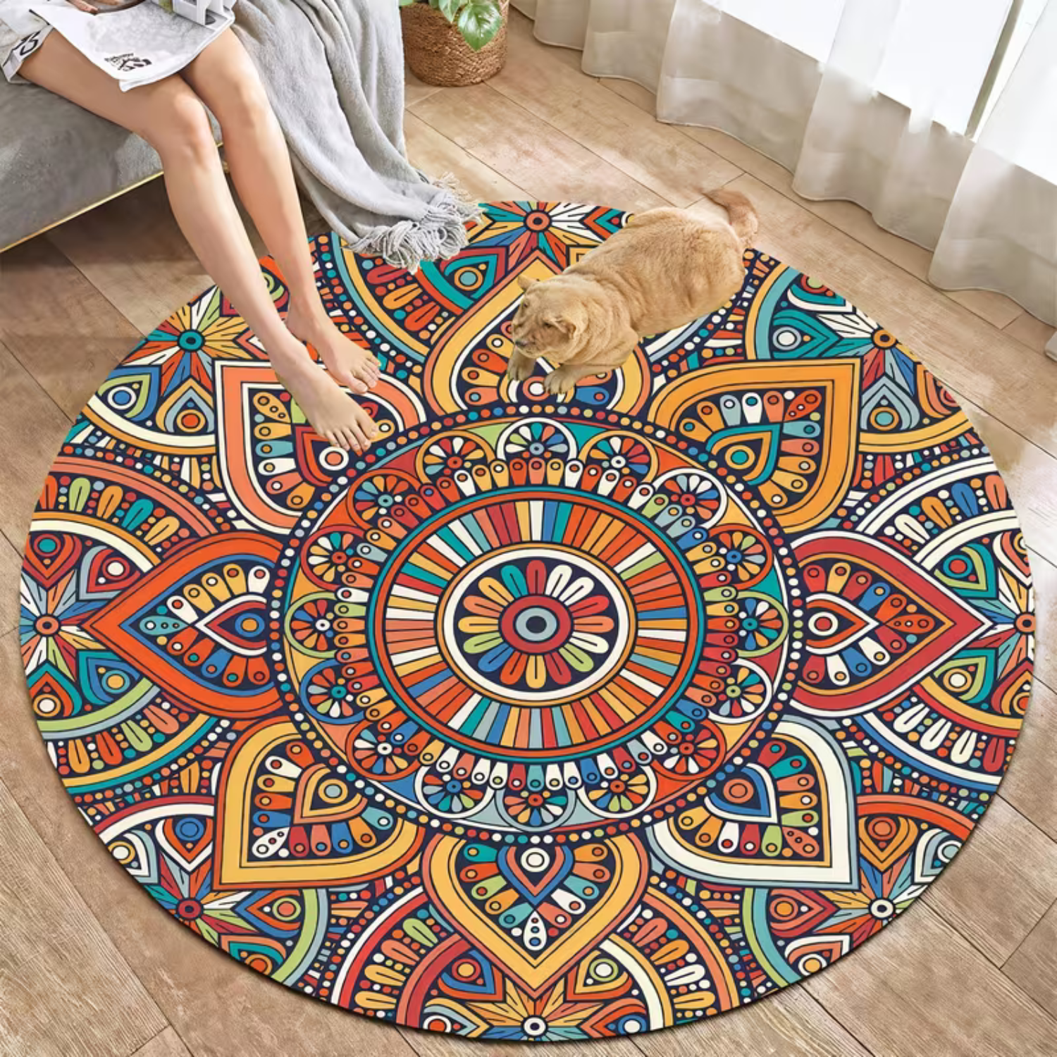 Alfombra Antideslizante Redonda 200 Cm Piso Hogar Decorativa D21-4