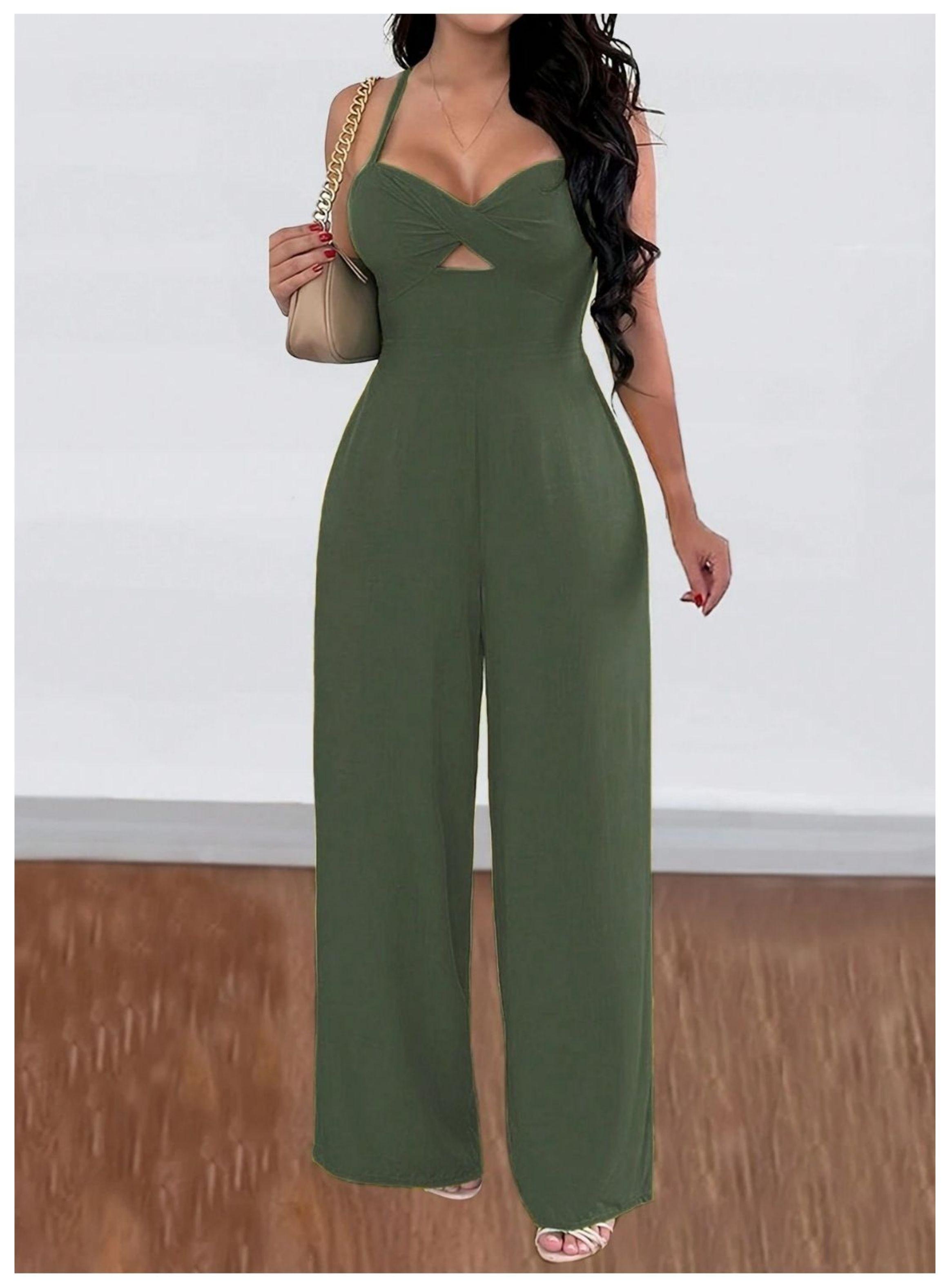 Conjunto Mono Sin Mangas De Mujer Verde Pierna Ancha-2