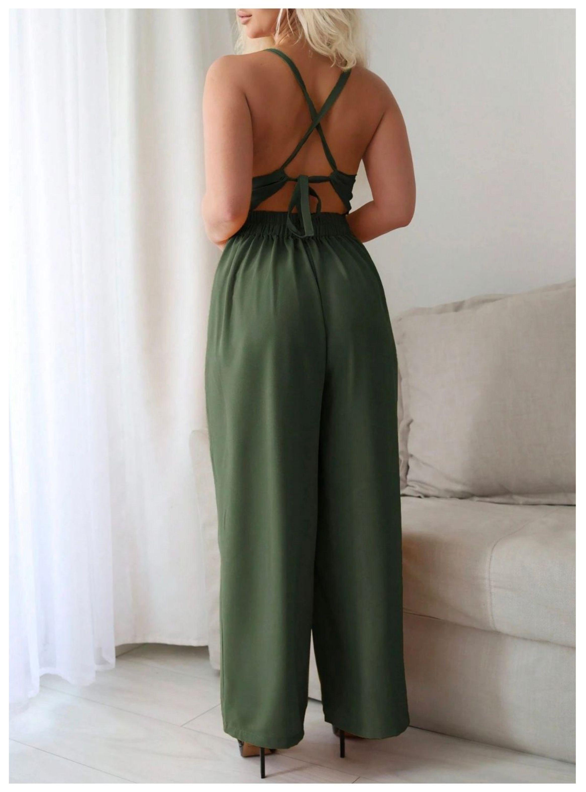Conjunto Mono Sin Mangas De Mujer Verde Pierna Ancha-3