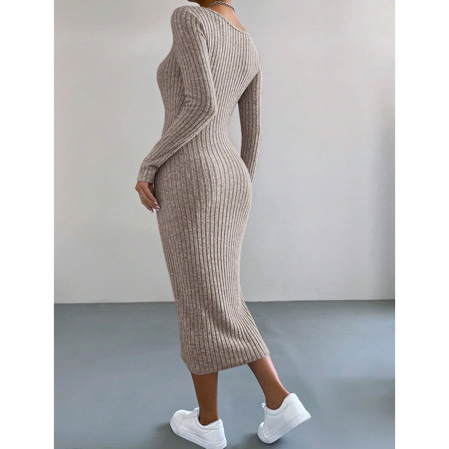 Vestido Mujer Ajustado Canalé Cuello Halter V O Alto-2