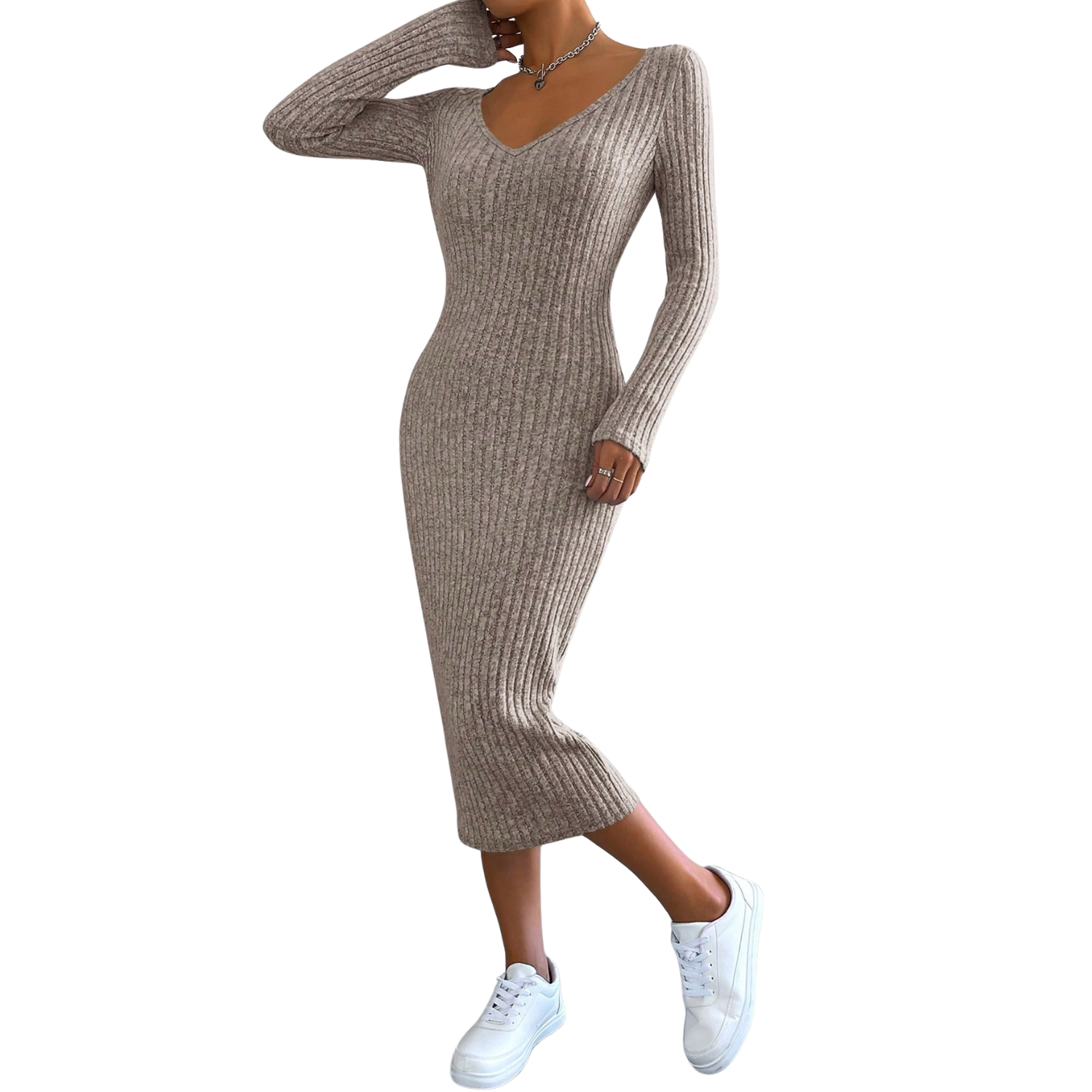 Vestido Mujer Ajustado Canalé Cuello Halter V O Alto-5