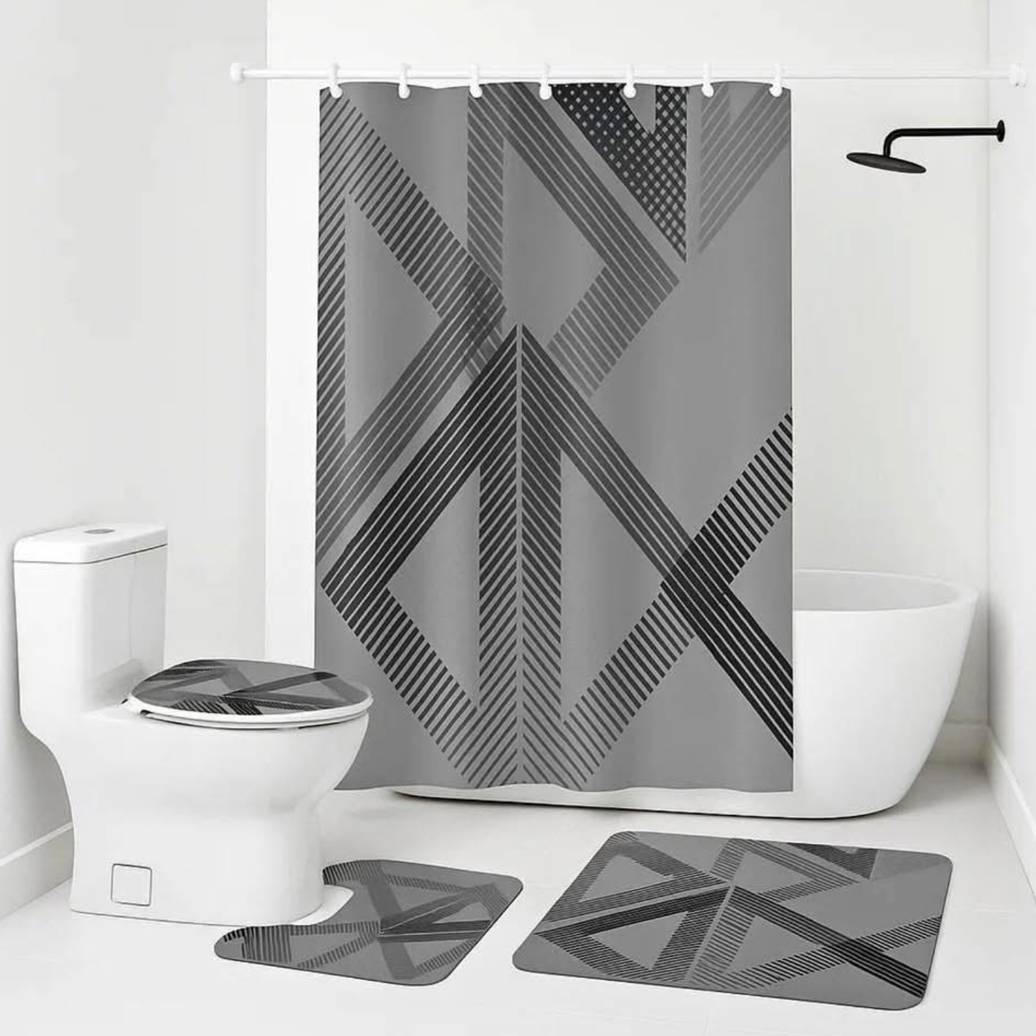 Juego Baño 4 Piezas Cortina Tela Poliéster Impermeable-2