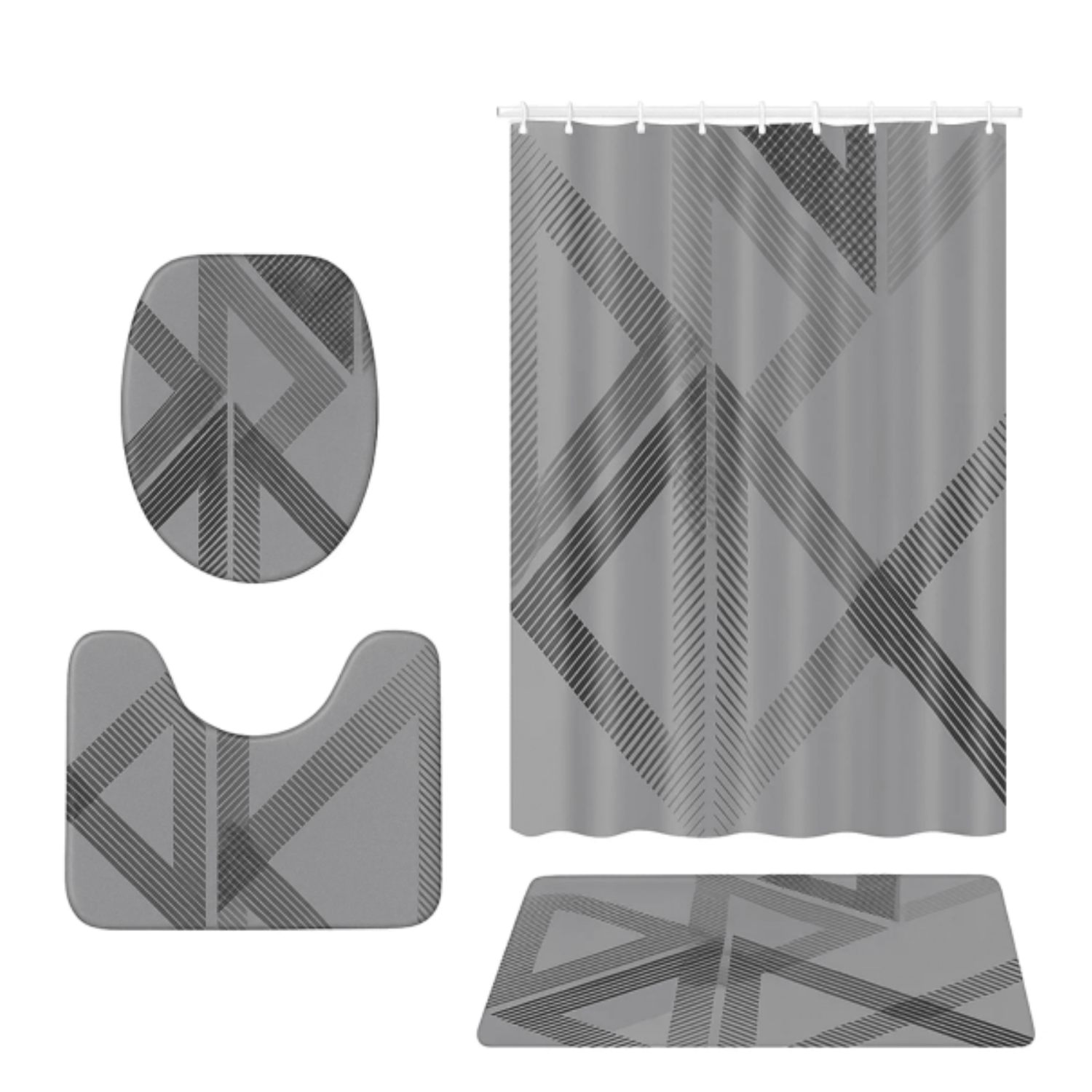 Juego Baño 4 Piezas Cortina Tela Poliéster Impermeable-3