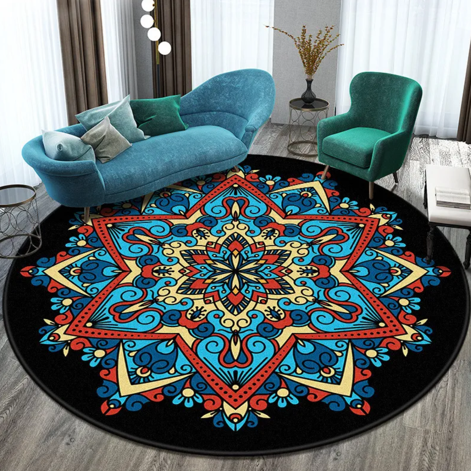Alfombra Antideslizante Redonda 200 Cm Piso Hogar Decorativa D5-0