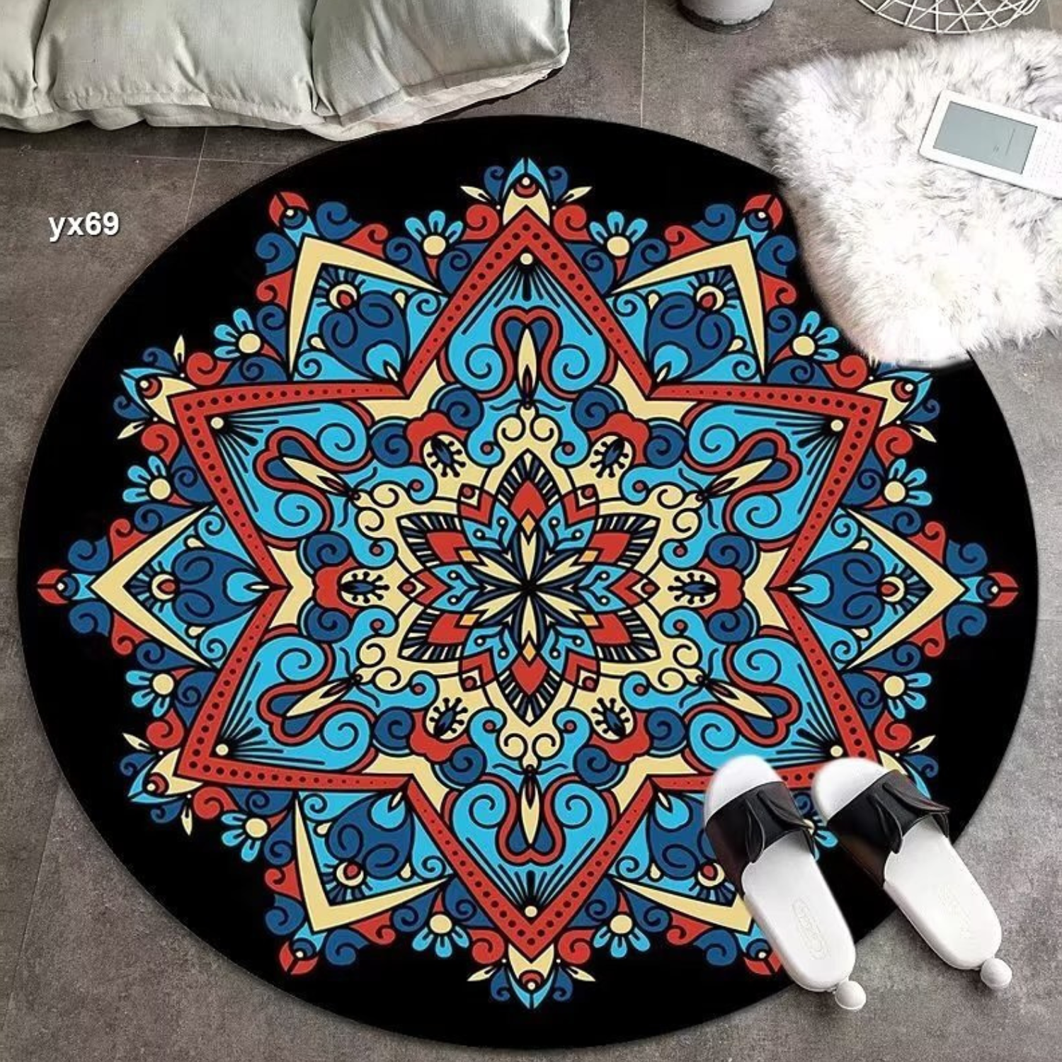 Alfombra Antideslizante Redonda 200 Cm Piso Hogar Decorativa D5-1