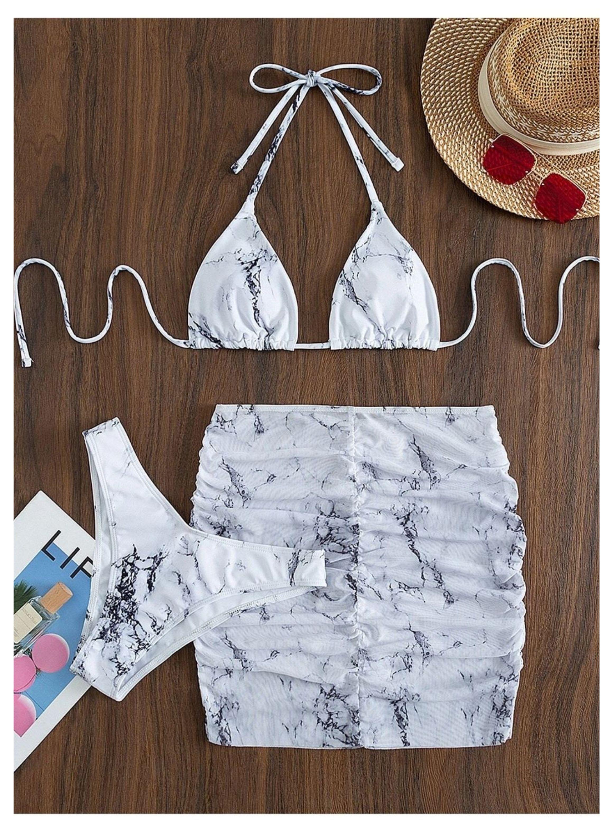 Conjunto De Bikini Con Falda Marmol Tie Dye 3 Piezas-3