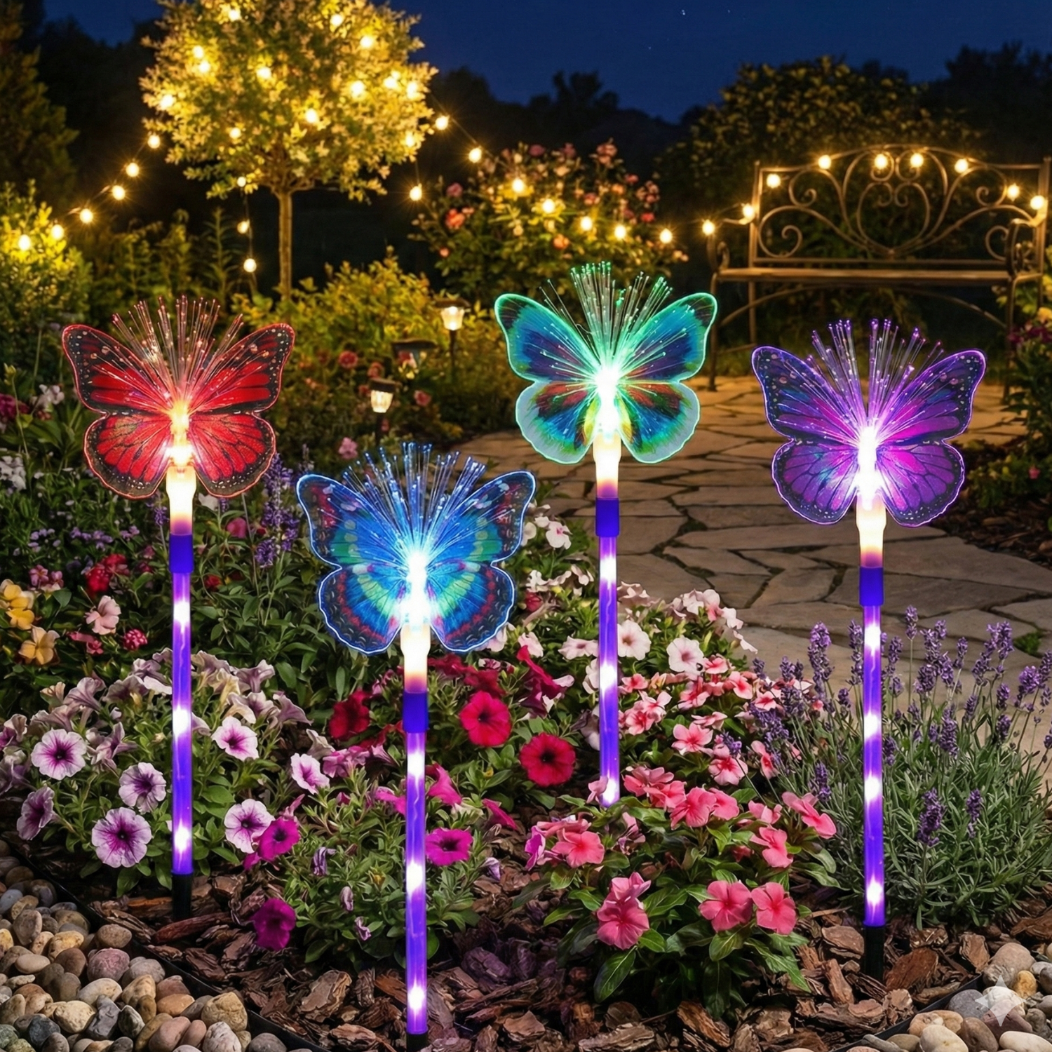 Pack 4 Estacas Solares Mariposa Multicolor Jardín Exterior-3