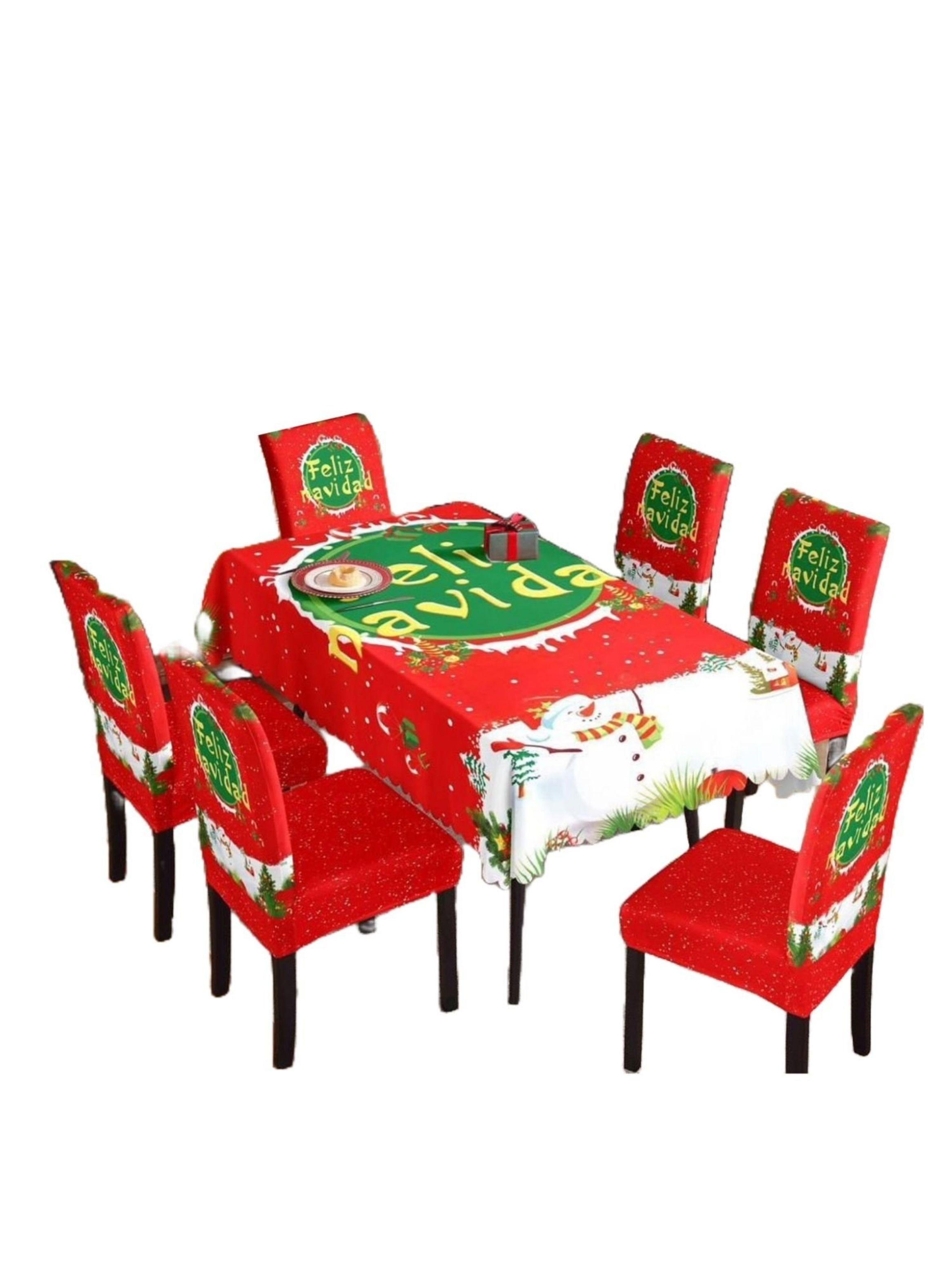 Set Completo 6 Fundas De Silla Más Mantel Navidad Decohogar-0