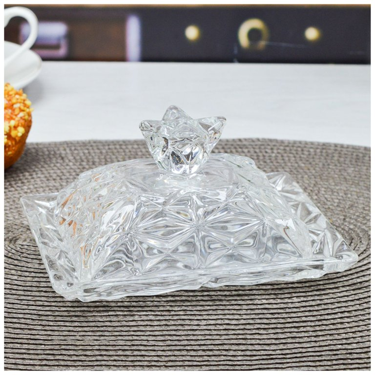 Mantequillera De Vidrio Diseño Vintage Tallado Con Tapa Transparente-2