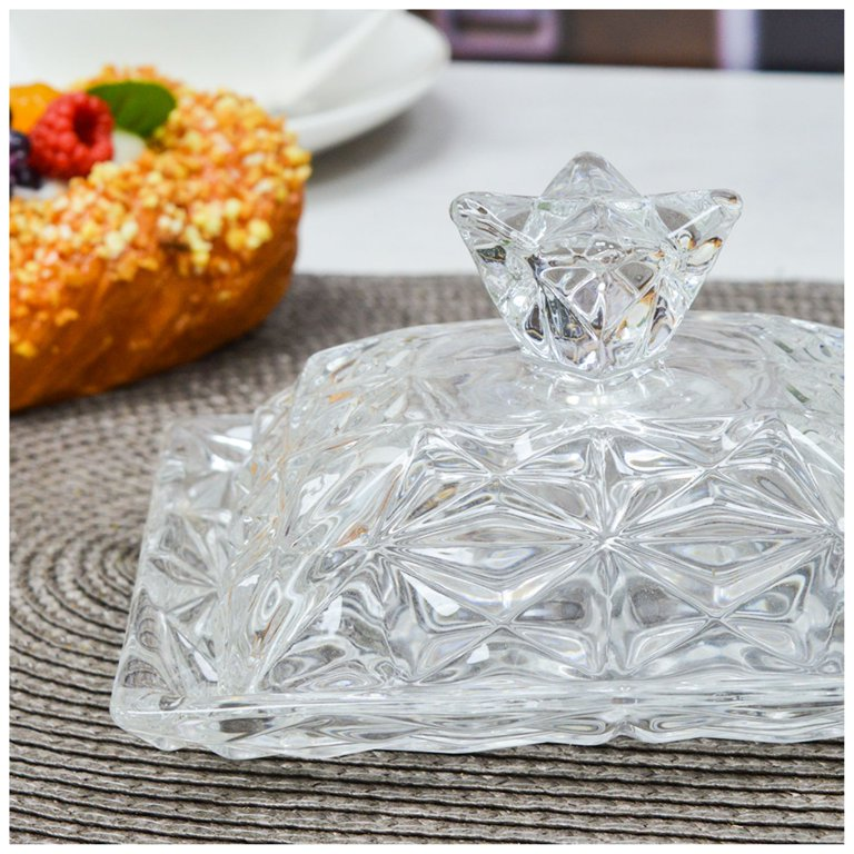 Mantequillera De Vidrio Diseño Vintage Tallado Con Tapa Transparente-3
