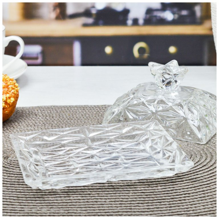 Mantequillera De Vidrio Diseño Vintage Tallado Con Tapa Transparente-4
