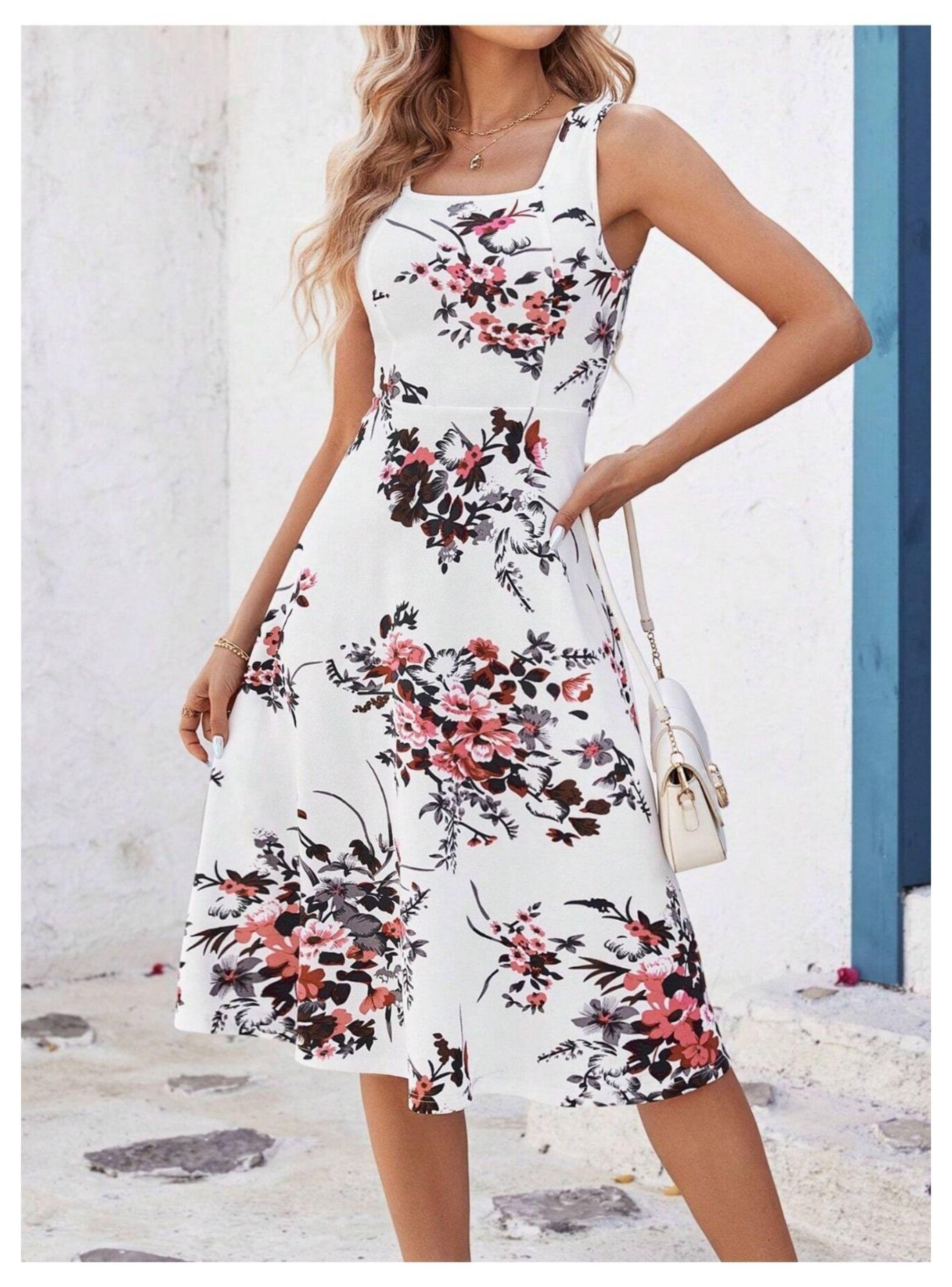 Vestido Sin Mangas Largo Estampado Floral Blanco-6