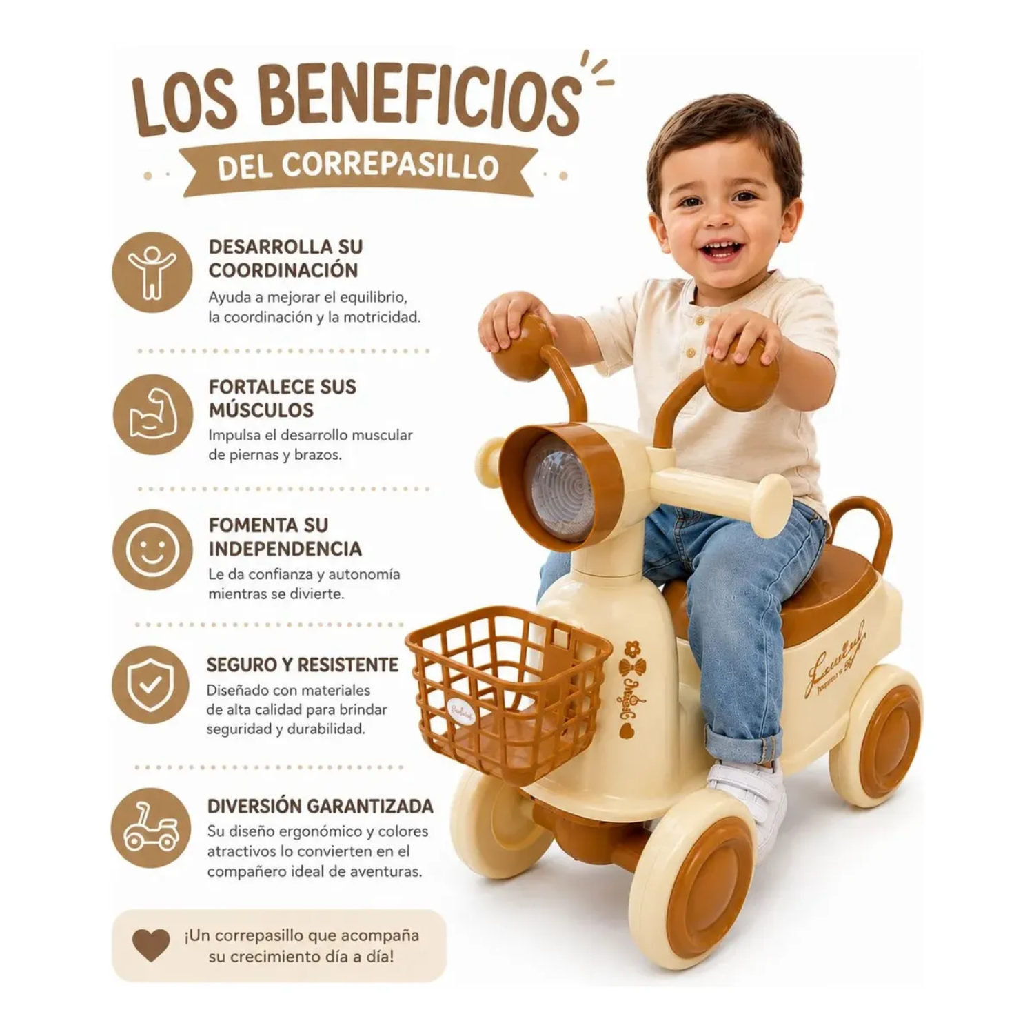 Correpasillos Infantil Tipo Moto Scooter Con Canasto Para Niños-2