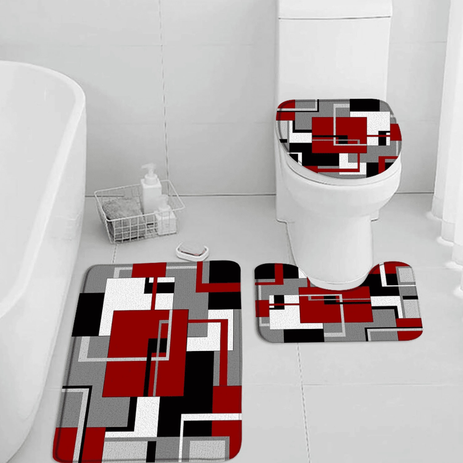 Set Juego De Baño 4 Piezas Con Cortina Y Alfombra Antideslizante-5