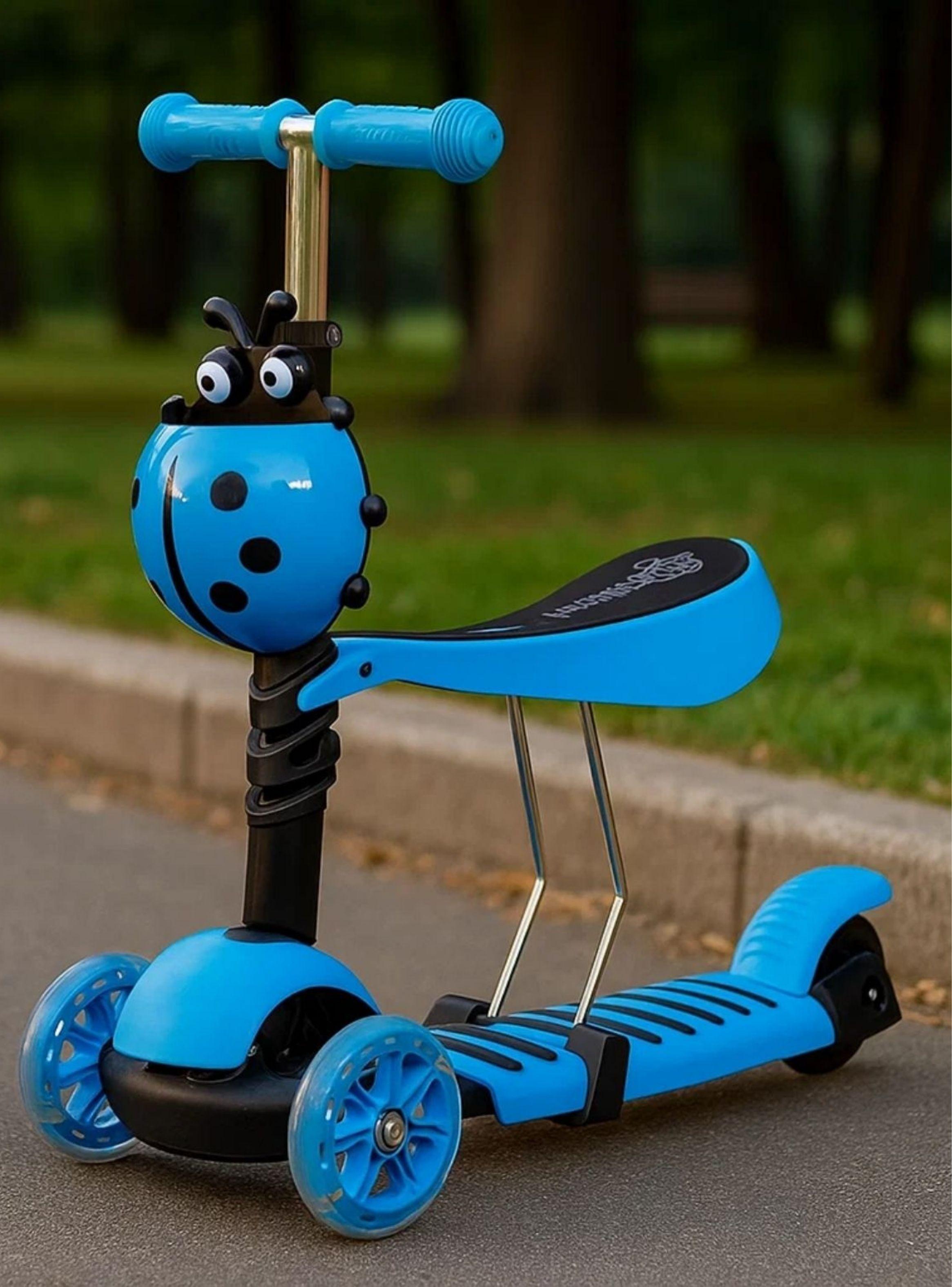 Scooter Monopatín 3 En 1 Ajustable Luces Con Asiento Azul-5
