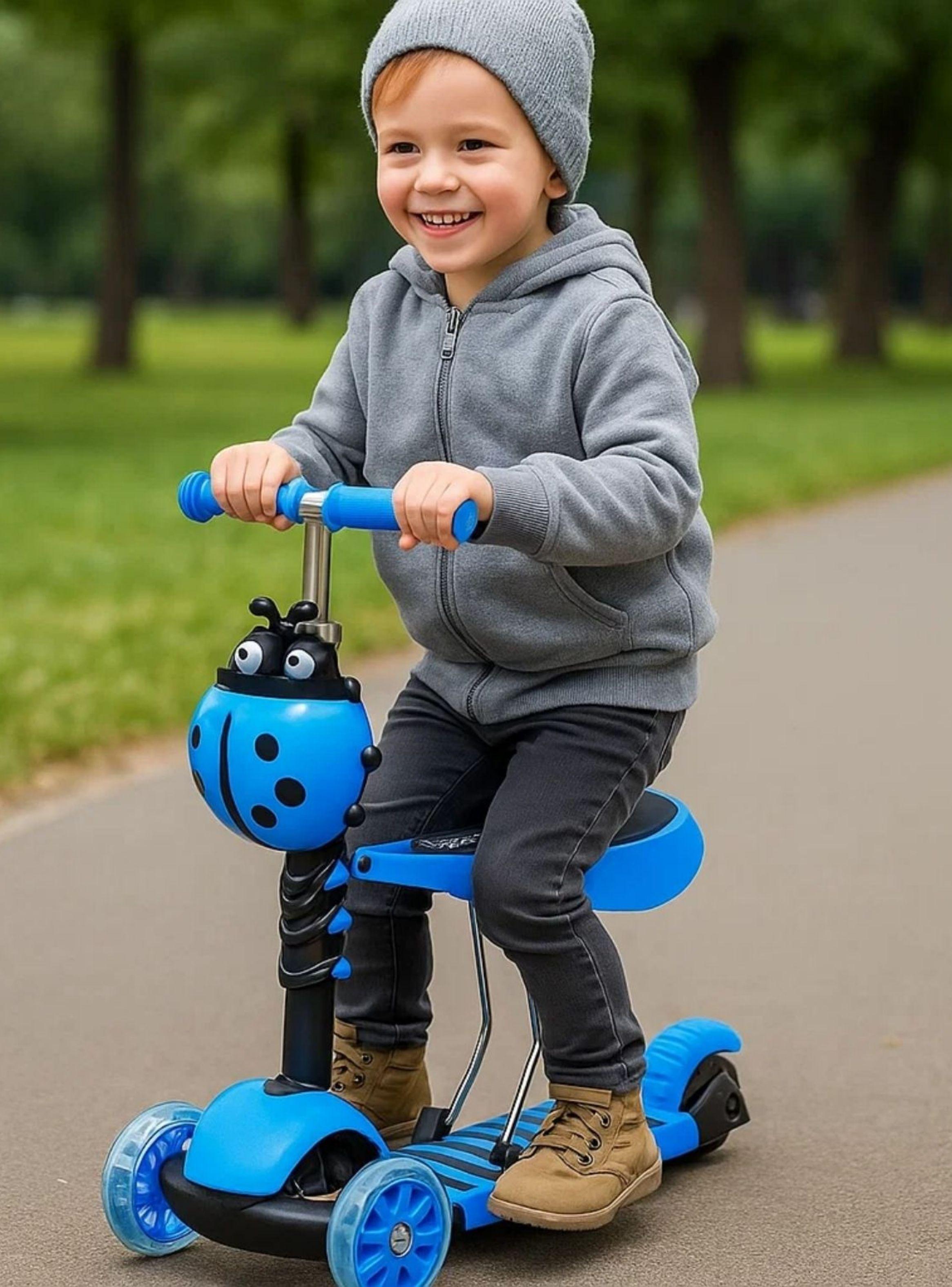 Scooter Monopatín 3 En 1 Ajustable Luces Con Asiento Azul-6