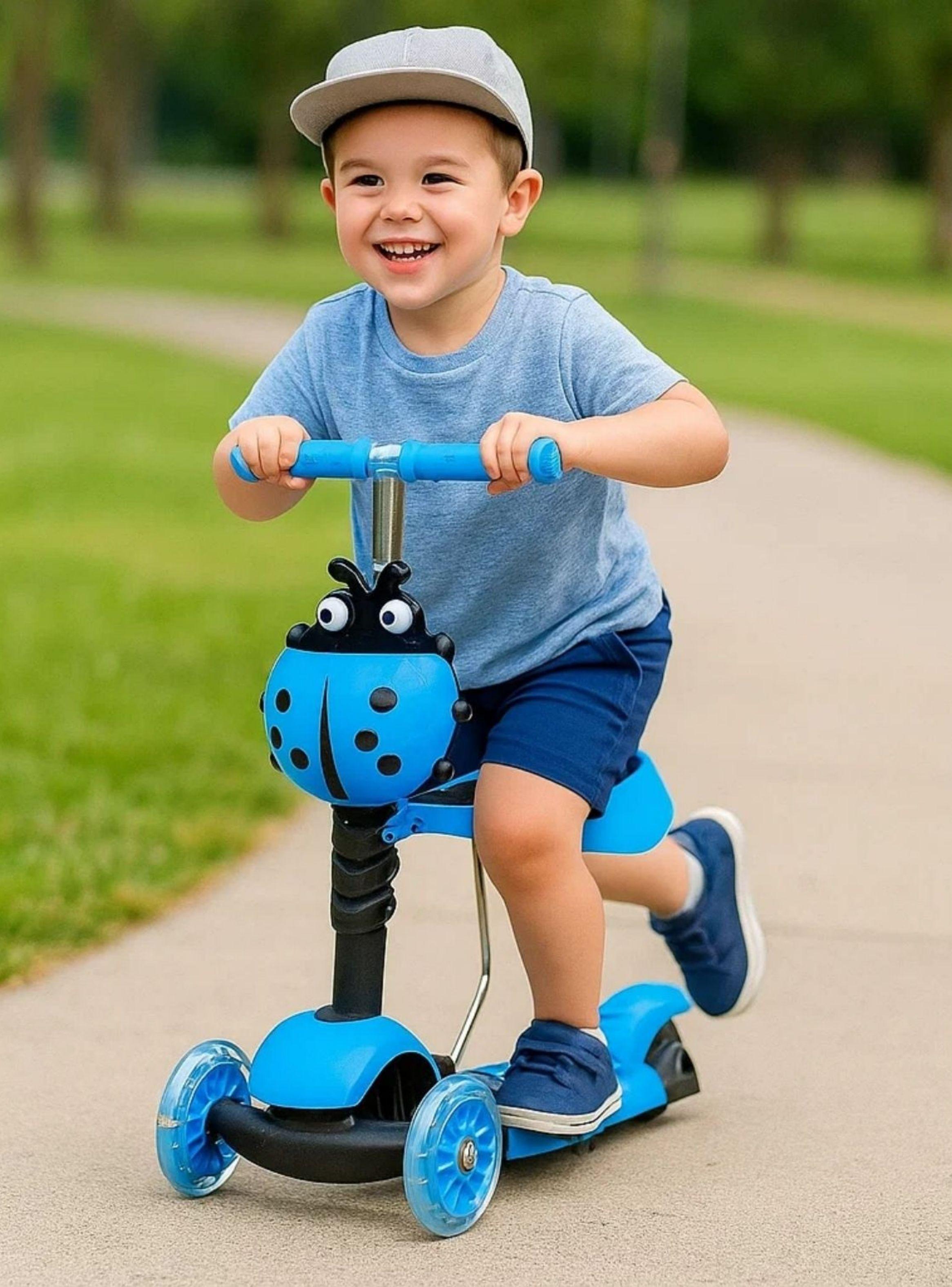 Scooter Monopatín 3 En 1 Ajustable Luces Con Asiento Azul-7