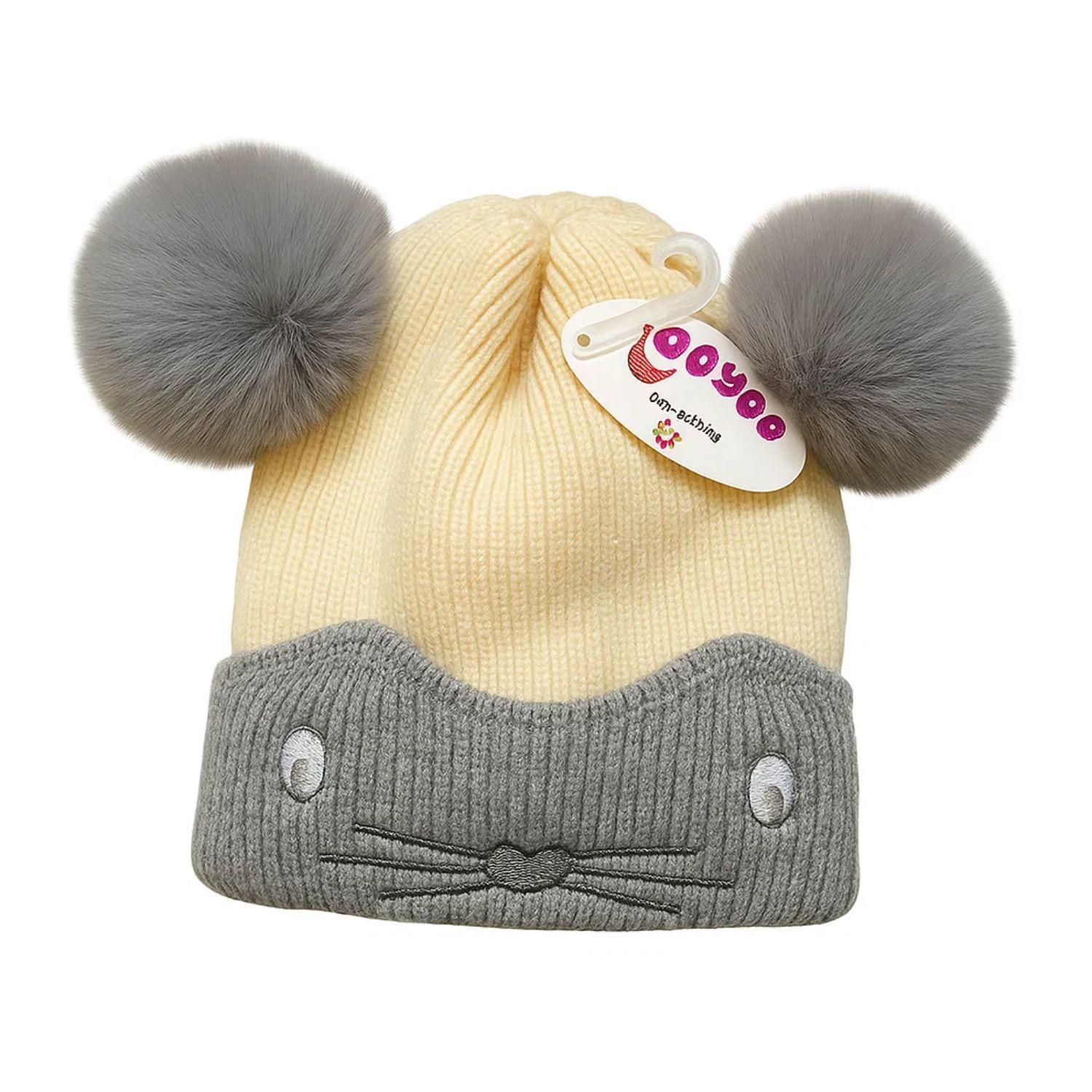 Gorro Invierno Infantil De Lana Diseño Raton Con Pompon-2