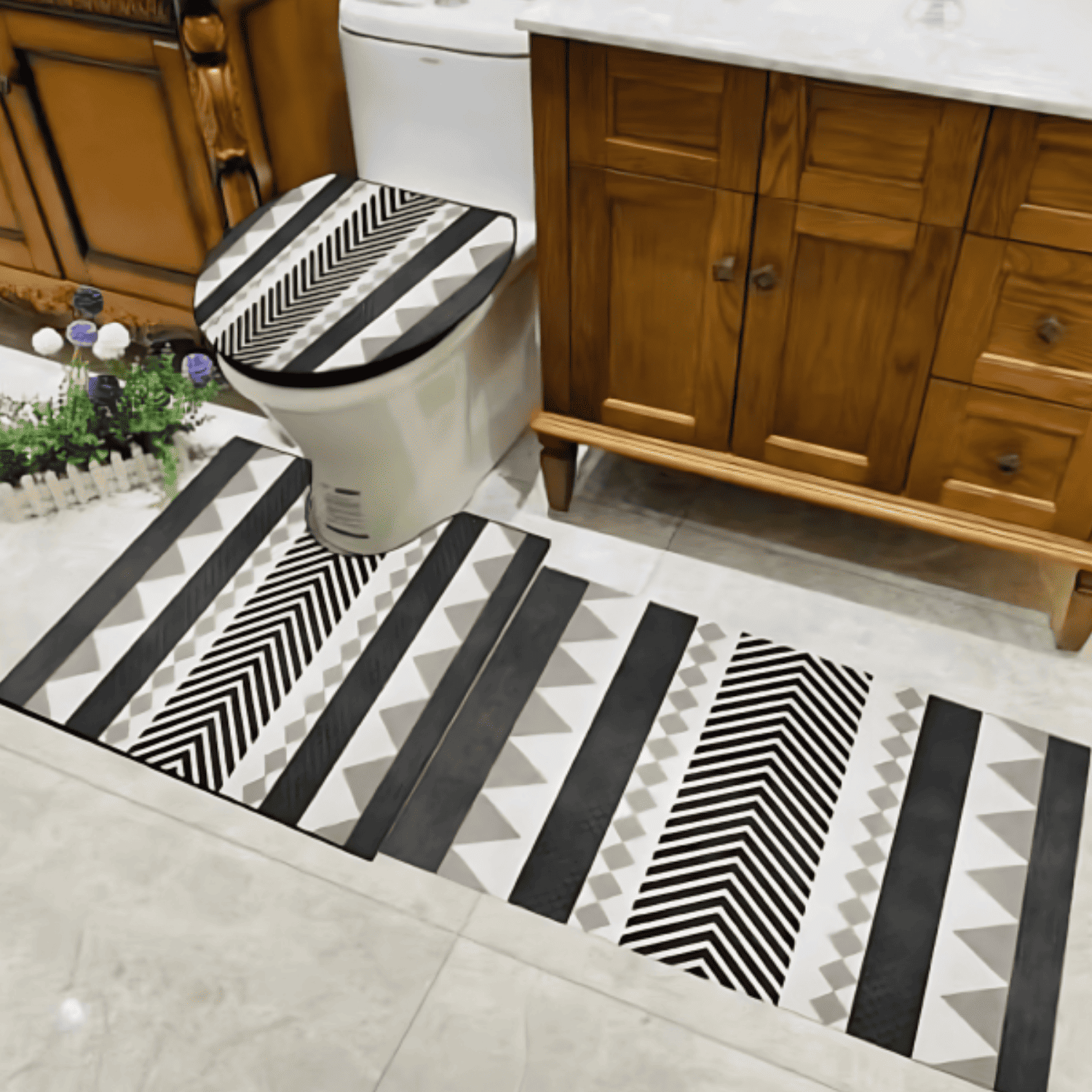 Juego Baño 4 Piezas Cortina Tela Poliéster Impermeable Gris-2