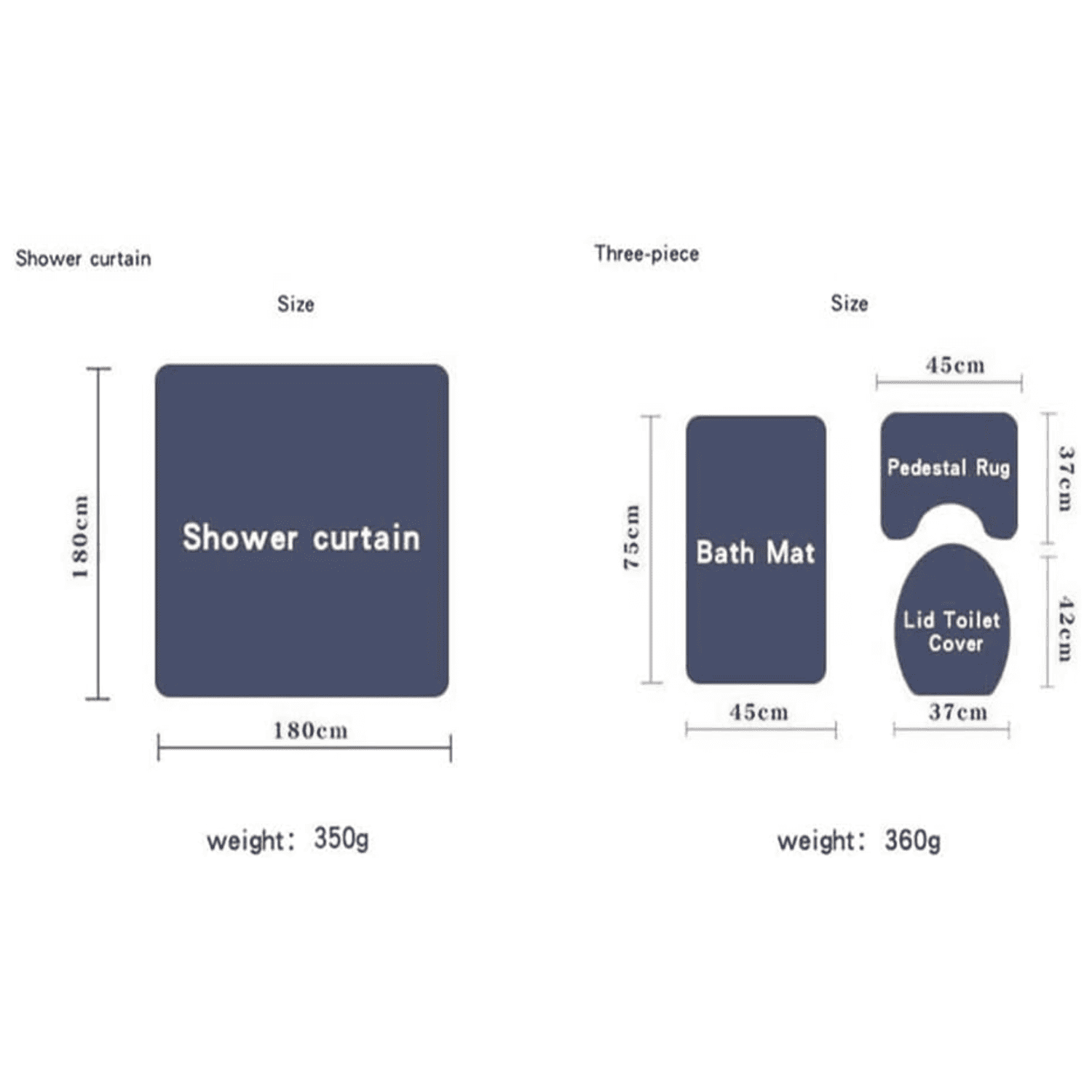 Juego Baño 4 Piezas Cortina Tela Poliéster Impermeable Gris-5