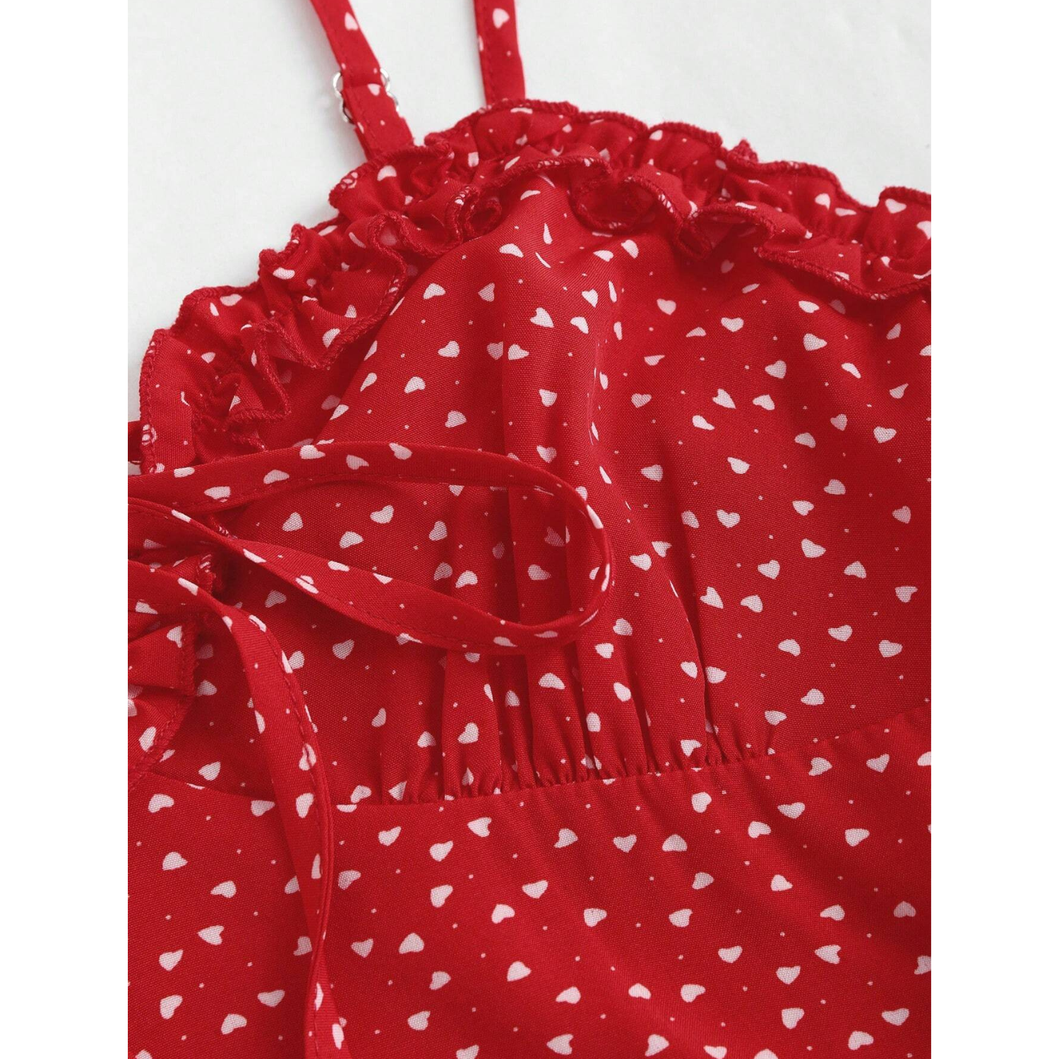 Vestido Corto Mujer Con Tirantes Estampado Lunares Volantes-2