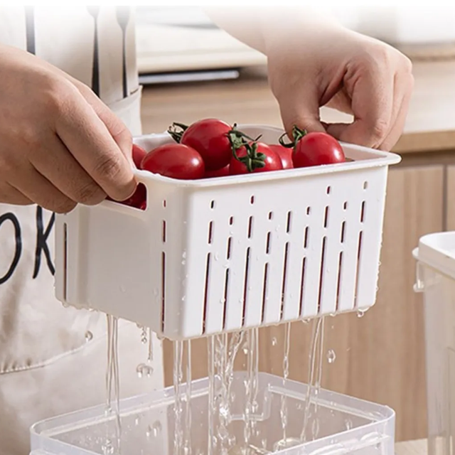 Organizador Refrigerador Con Escurridor Frutas Verduras Beige-0