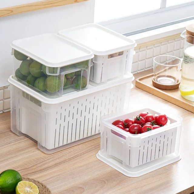 Organizador Refrigerador Con Escurridor Frutas Verduras Beige-3