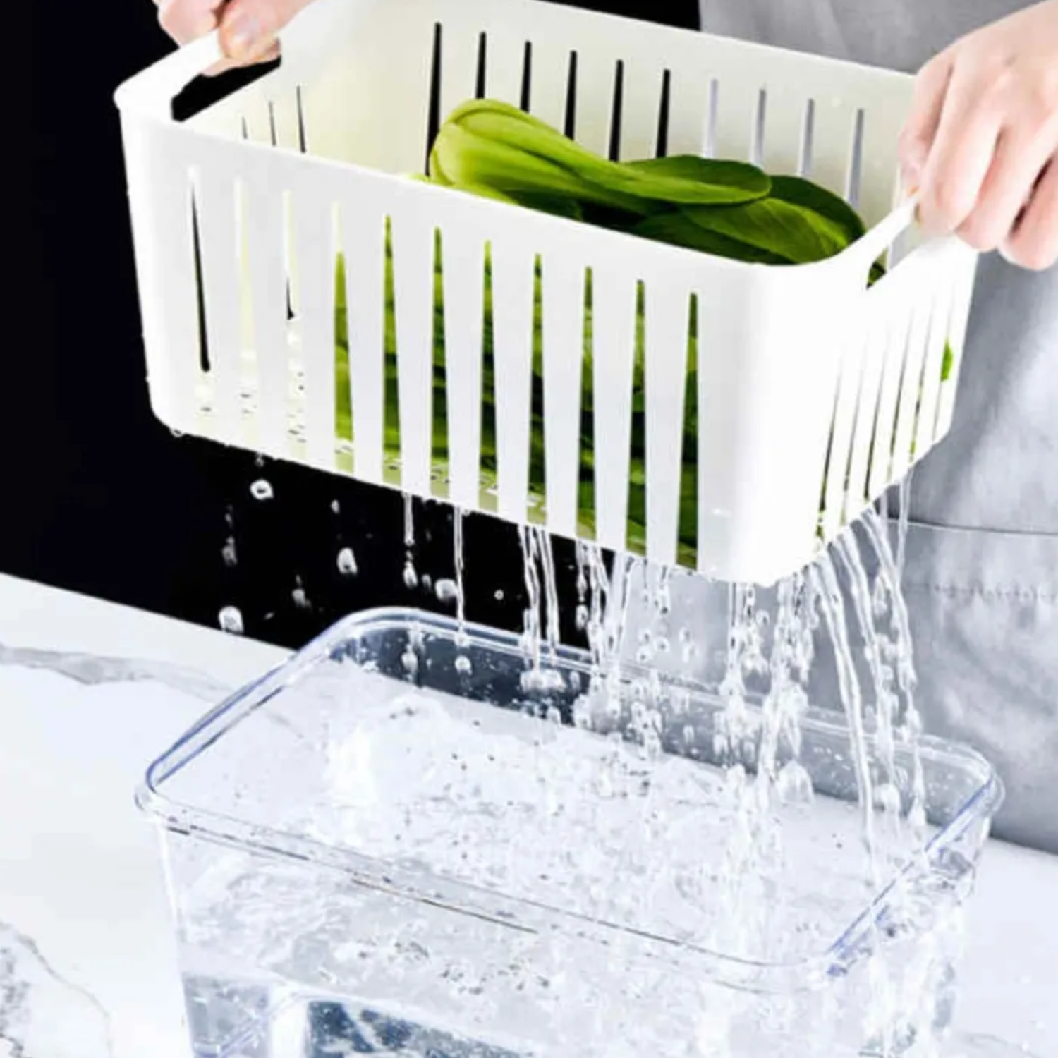 Organizador Refrigerador Con Escurridor Frutas Verduras Beige-4