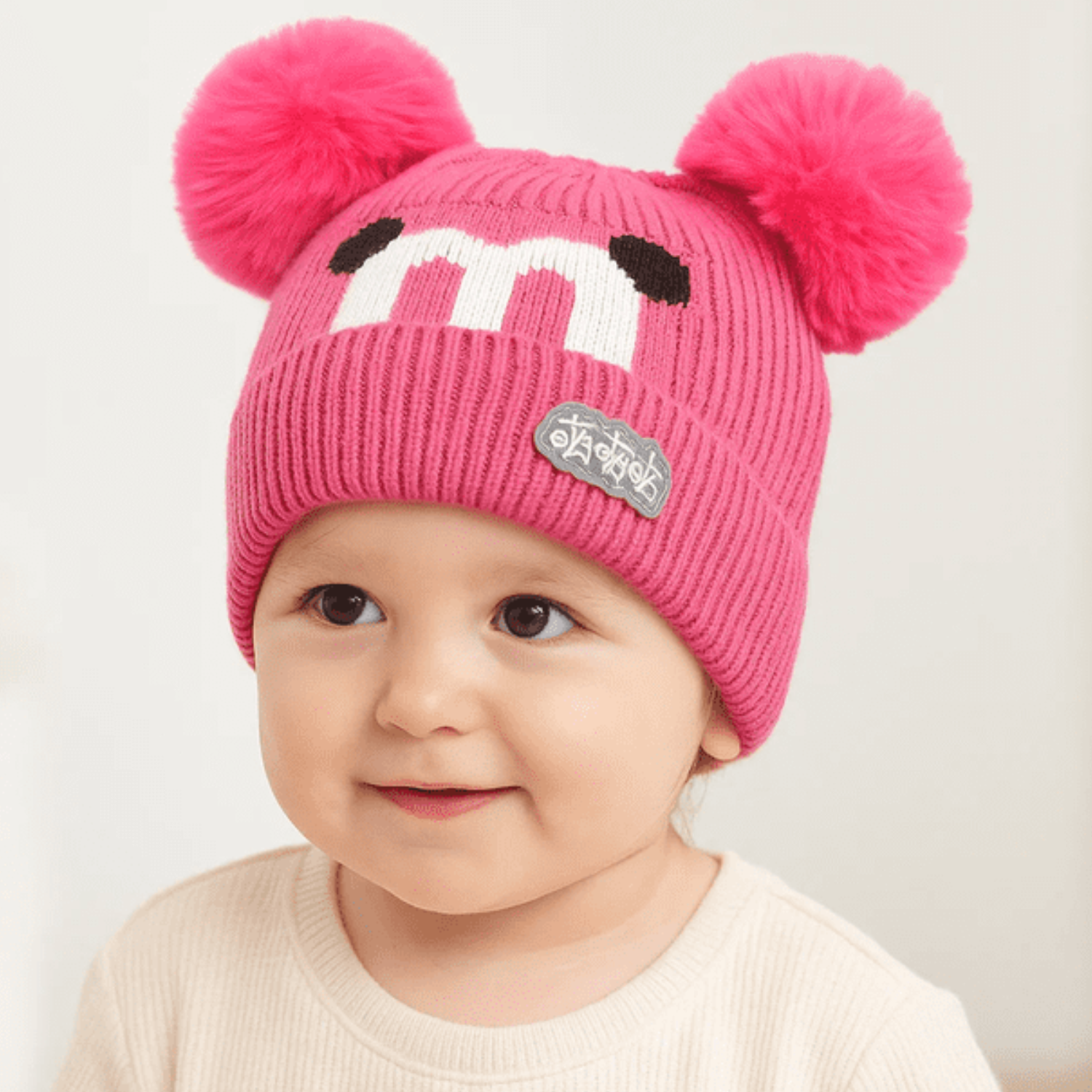 Gorro de Lana Infantil Diseño Cerdito Forrado en Chiporro con Pompones Bebé Unisex-2